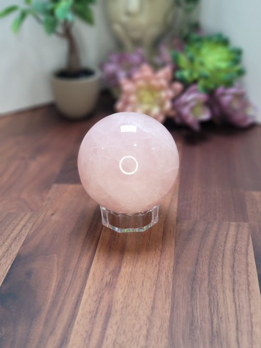 Pretty Pink Rose Quartz Sphere | 76 MM | Pink and White | Only 1 Available B