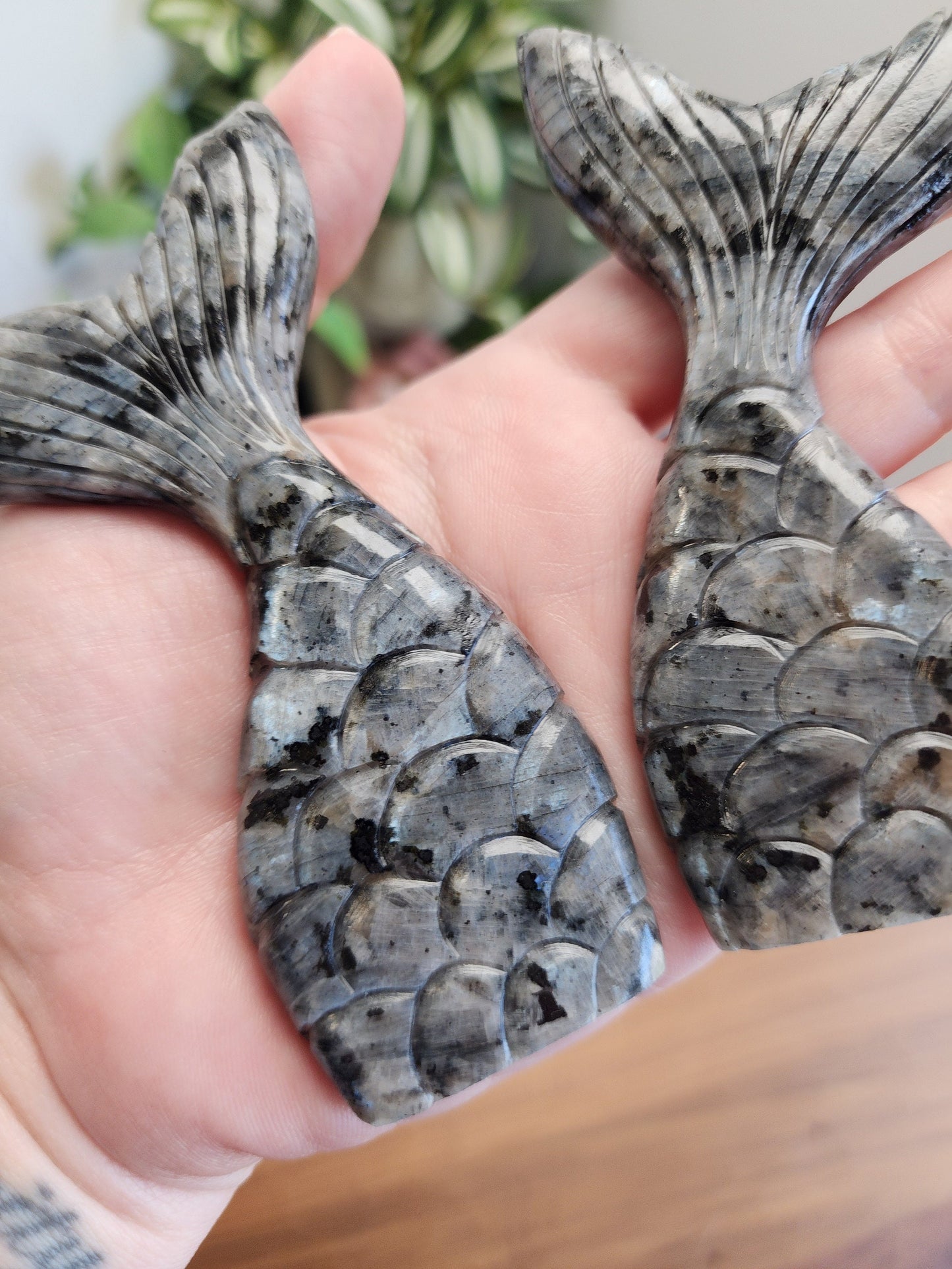 Larvakite Mermaid Tail | Flashy Gray, Slver, Black & Blue Crystal Mermaids Tails | Can Stand | Fun Summer Decor | Intuitively Chosen