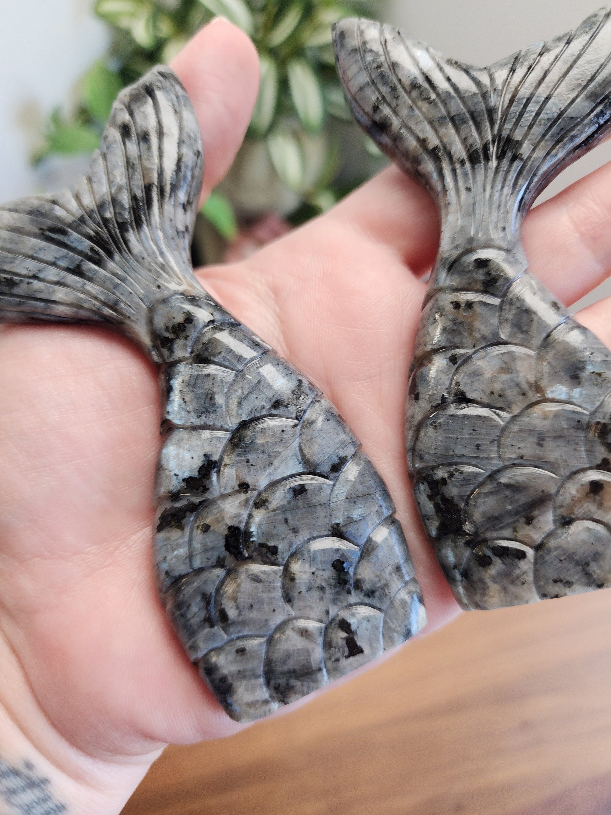 Larvakite Mermaid Tail | Flashy Gray, Slver, Black & Blue Crystal Mermaids Tails | Can Stand | Fun Summer Decor | Intuitively Chosen