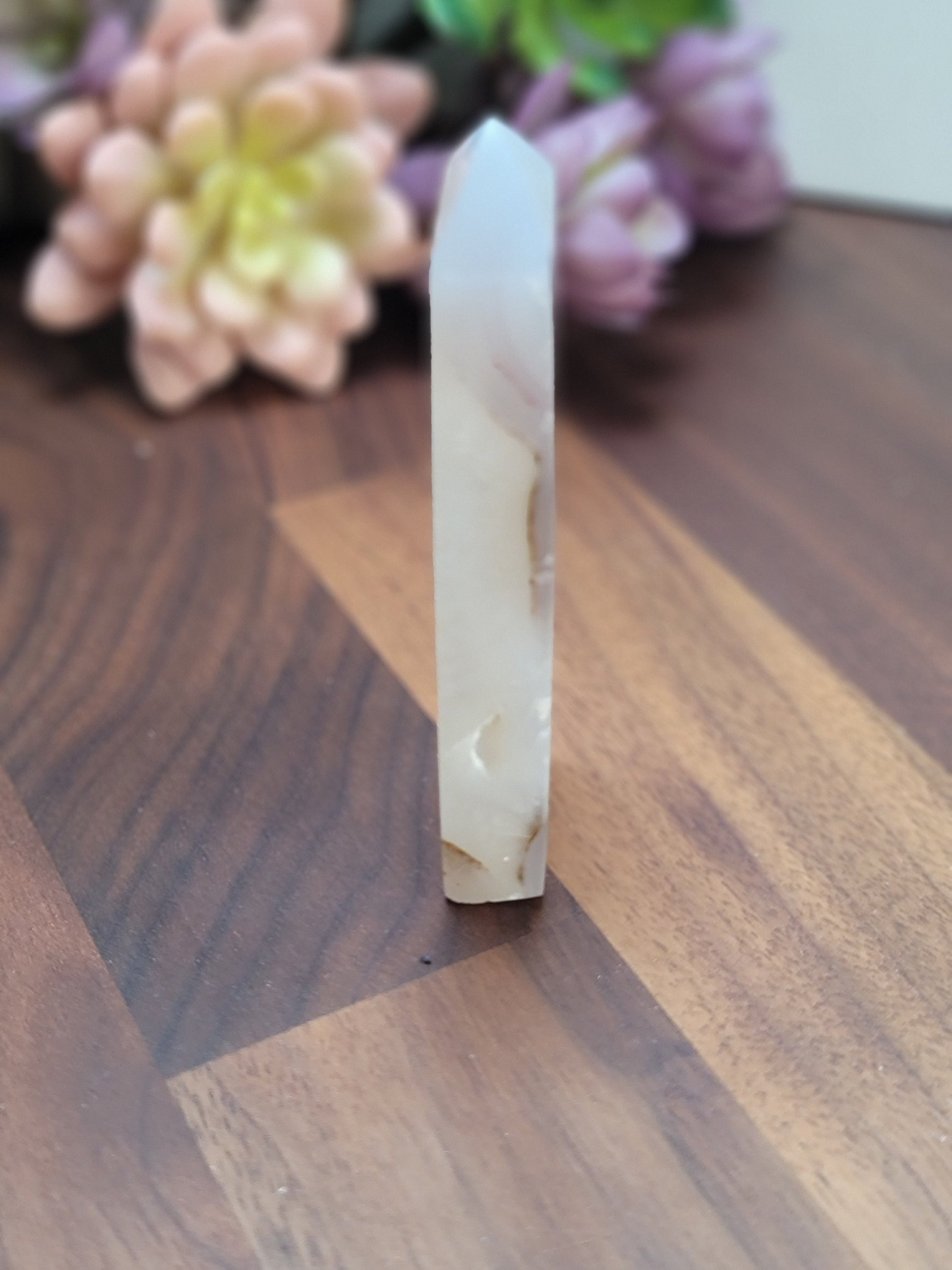 White Druzy Agate Tower | Around 4" Slim | Sparkling Quartz Pocket Point | Only 1 Available