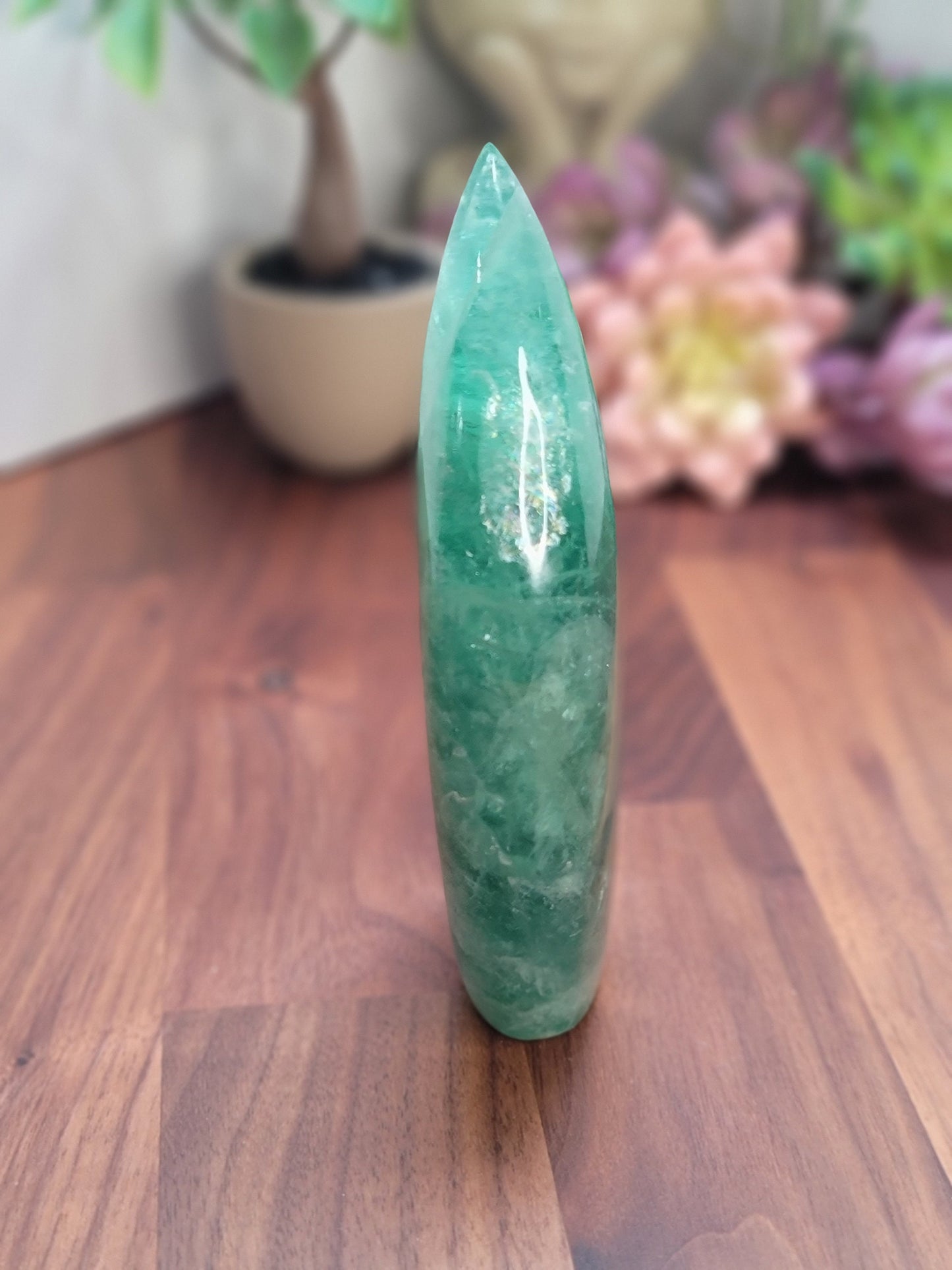 Green Fluorite Flame Crystal Carving | 5.2 Inches | Green and White | Alpha | Only 1 Available