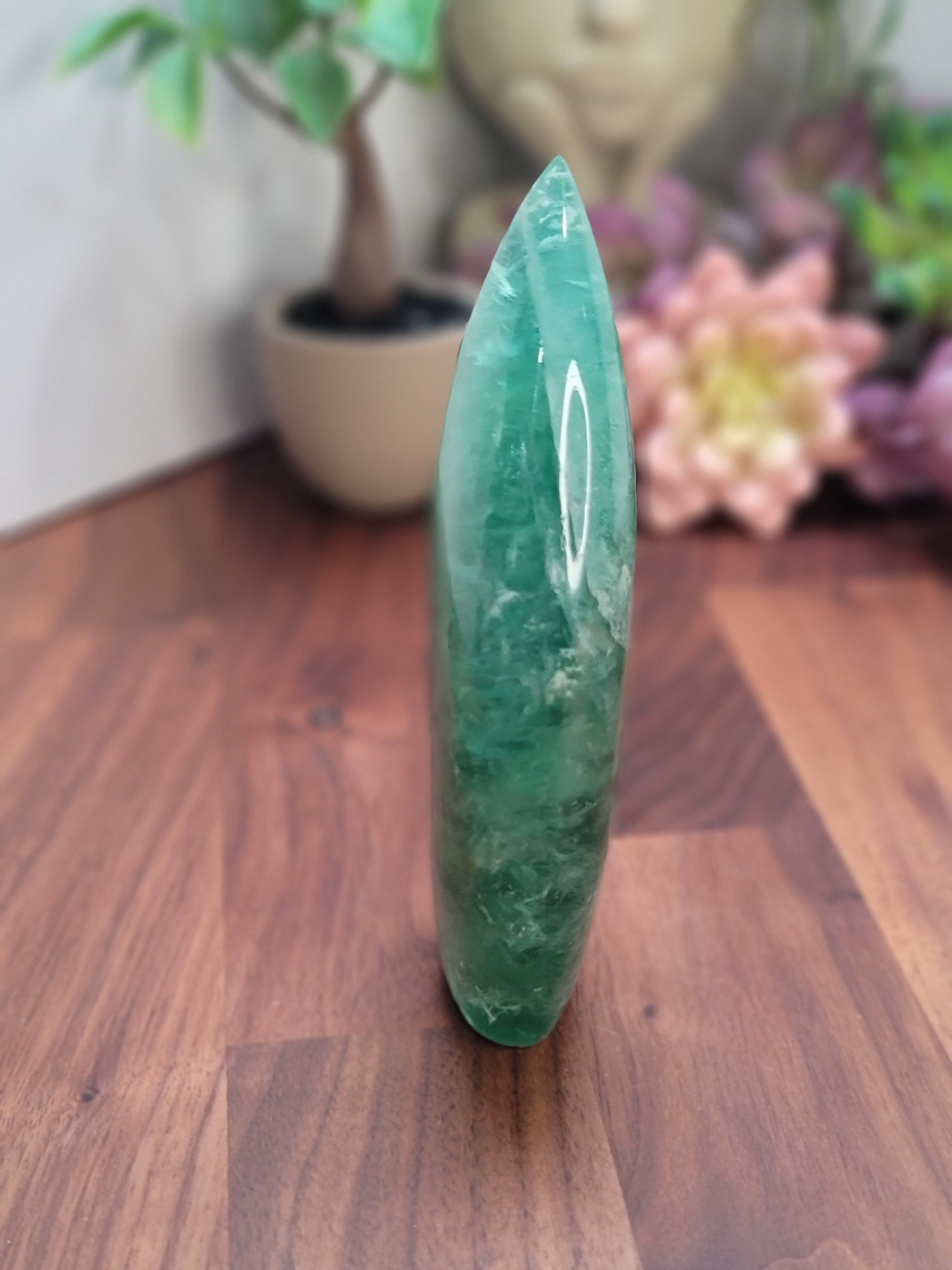 Green Fluorite Flame Crystal Carving | 5.2 Inches | Green and White | Alpha | Only 1 Available