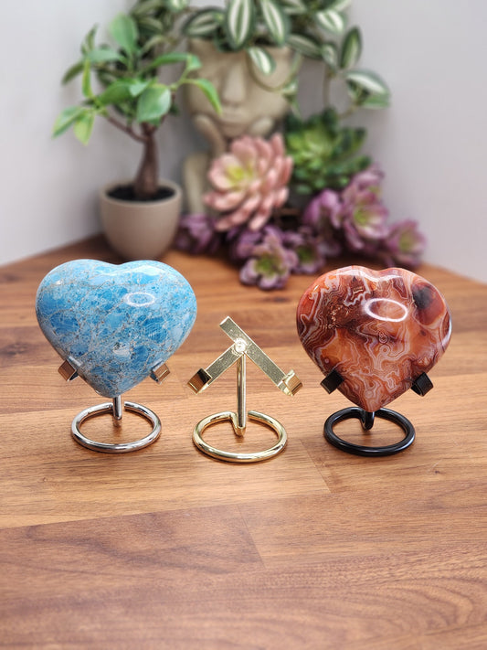 Crystal Heart Display Stand | Metal Specimen Holder | Silver, Gold or Black | Large, Medium & Standard Sizes Available | Intuitively Chosen