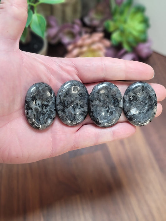 Larvakite Worry Stone | 1.75" | Flashy Blue on Black & Gray Crystal | Pocket Crystals | ADHD Fidget | Intuitively Chosen