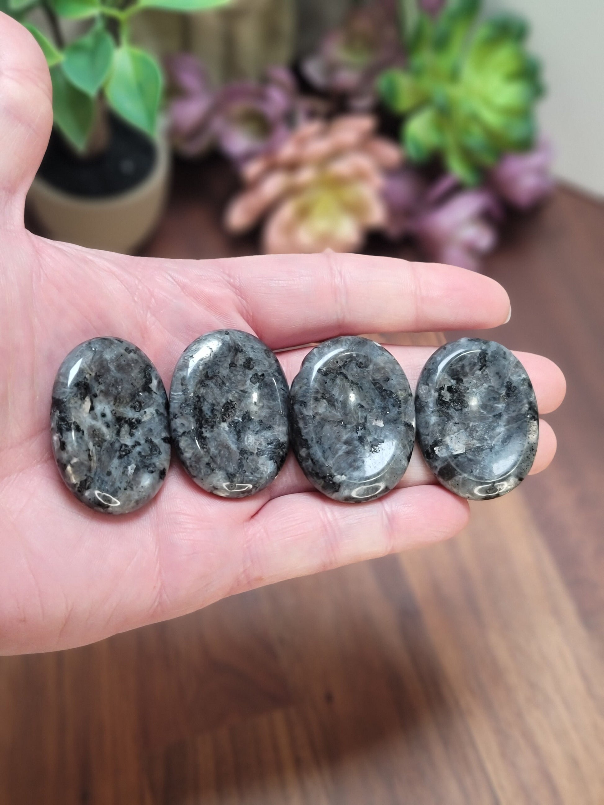 Larvakite Worry Stone | 1.75" | Flashy Blue on Black & Gray Crystal | Pocket Crystals | ADHD Fidget | Intuitively Chosen