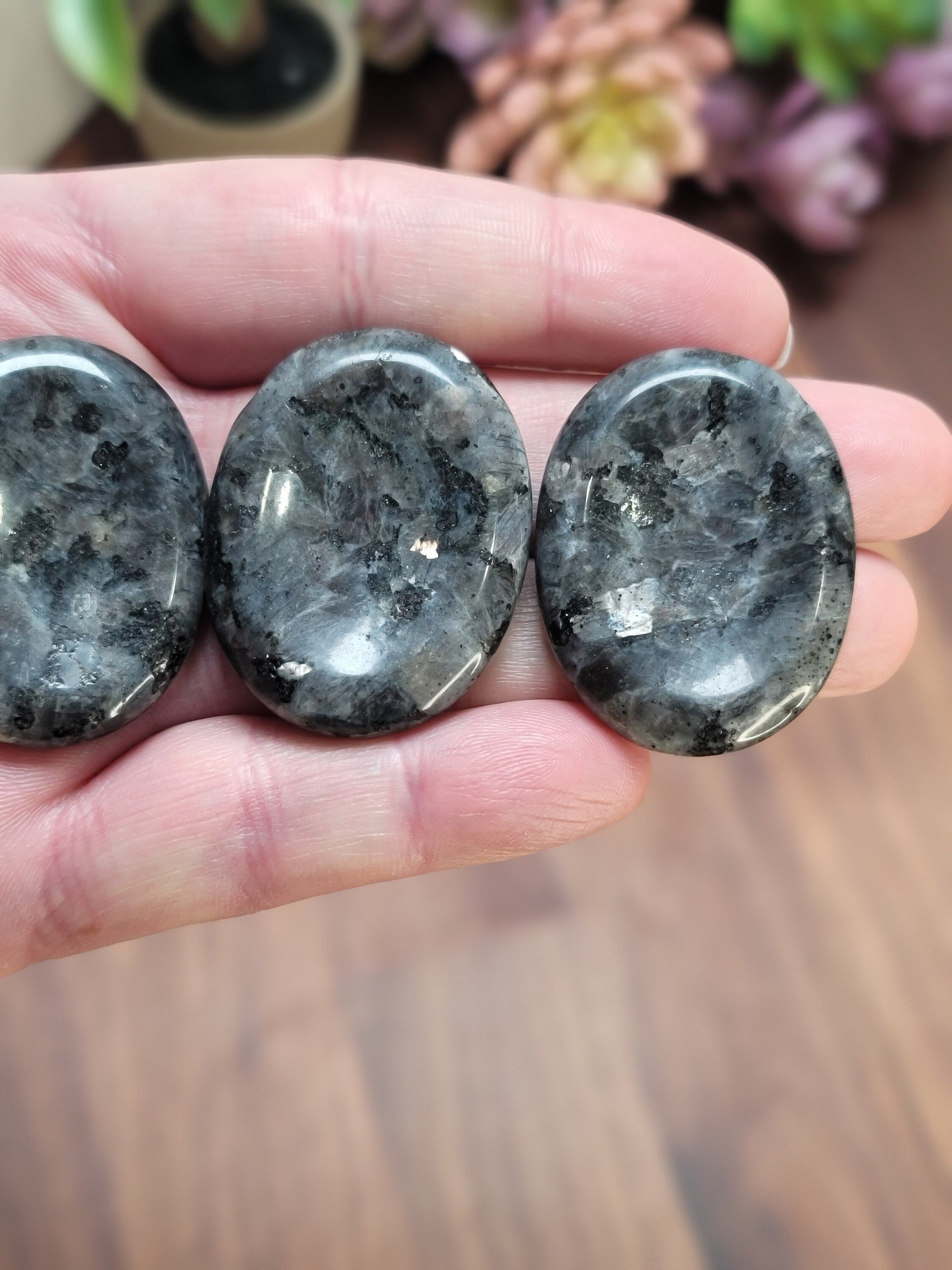 Larvakite Worry Stone | 1.75" | Flashy Blue on Black & Gray Crystal | Pocket Crystals | ADHD Fidget | Intuitively Chosen