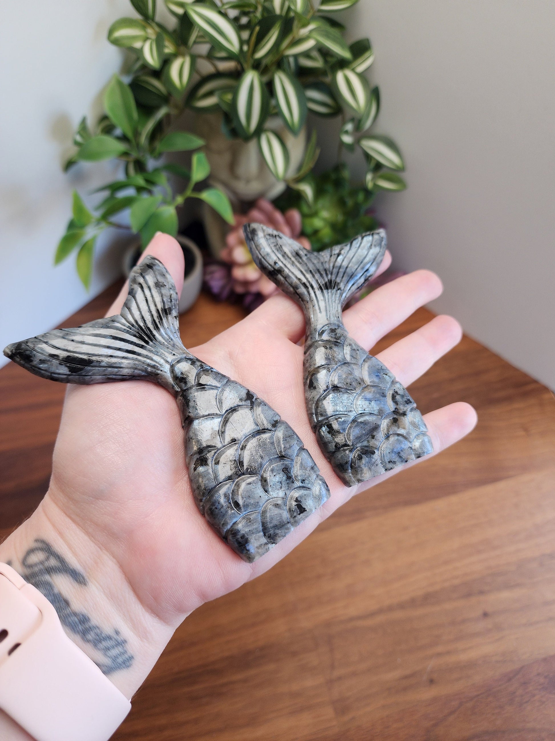 Larvakite Mermaid Tail | Flashy Gray, Slver, Black & Blue Crystal Mermaids Tails | Can Stand | Fun Summer Decor | Intuitively Chosen