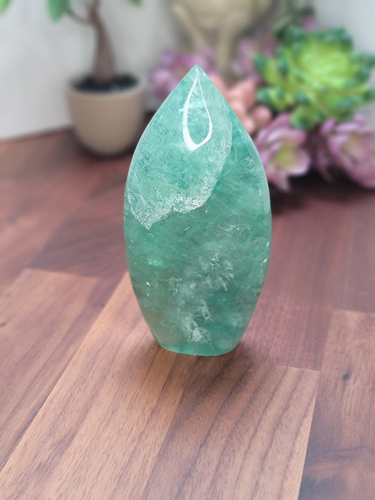 Green Fluorite Flame Crystal Carving | 5.2 Inches | Green and White | Alpha | Only 1 Available