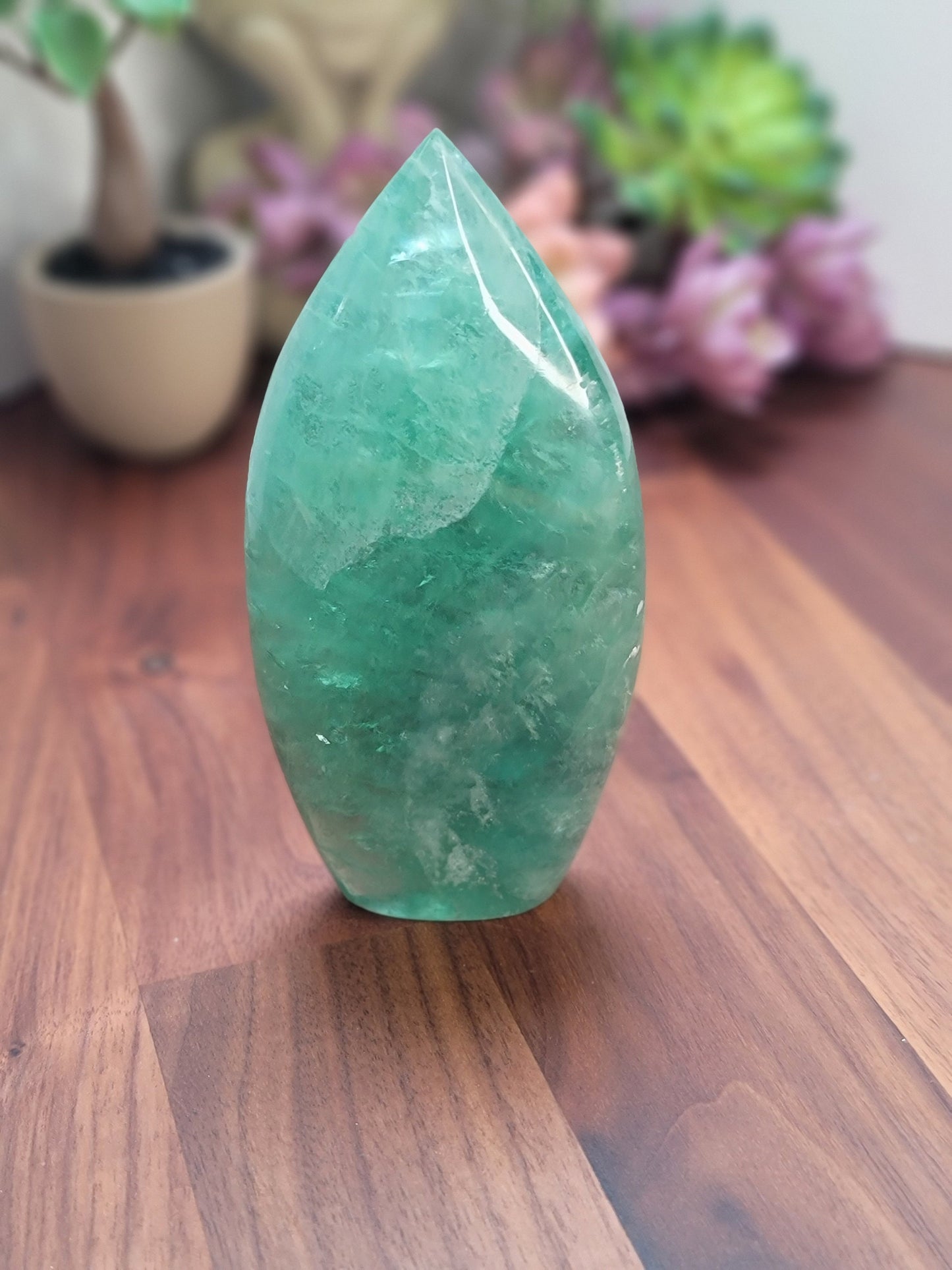 Green Fluorite Flame Crystal Carving | 5.2 Inches | Green and White | Alpha | Only 1 Available