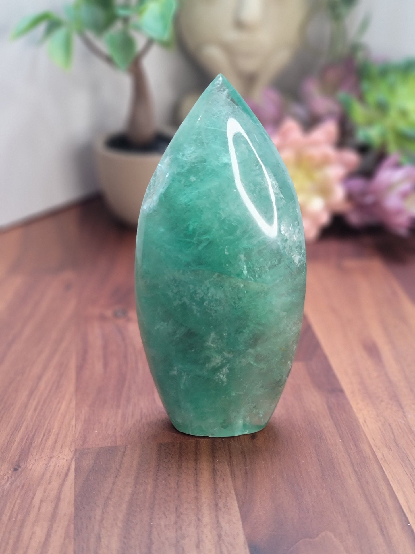 Green Fluorite Flame Crystal Carving | 5.2 Inches | Green and White | Alpha | Only 1 Available