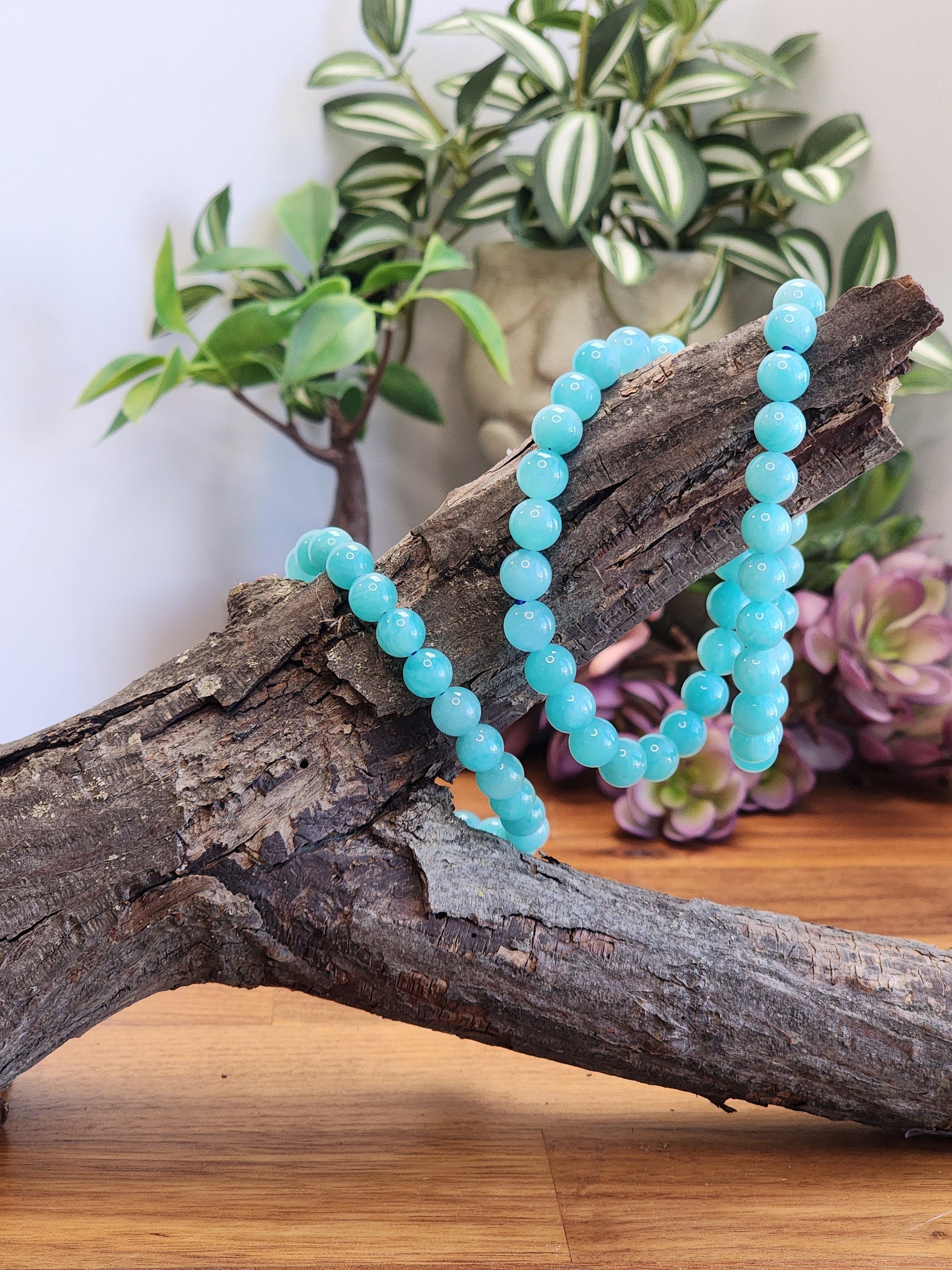 Amazonite Bracelet | 8MM Teal Crystal Jewelry | Beachy Ocean Blue | Mermaidcore | Sea Witch | Bright & Bold
