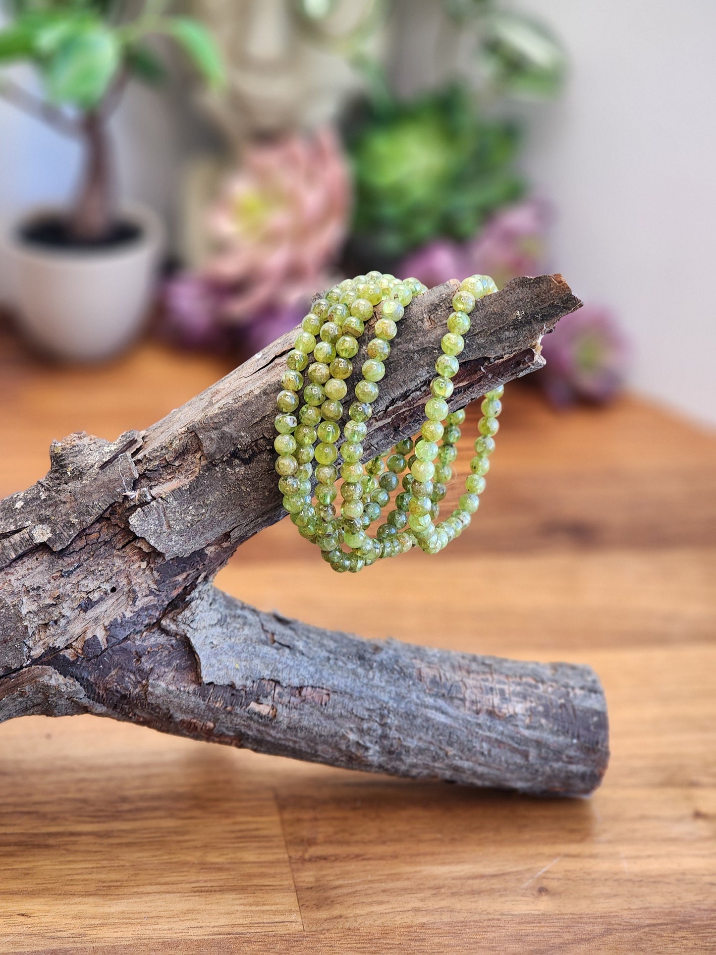 Peridot minimalist green crystal bracelet, 4mm.