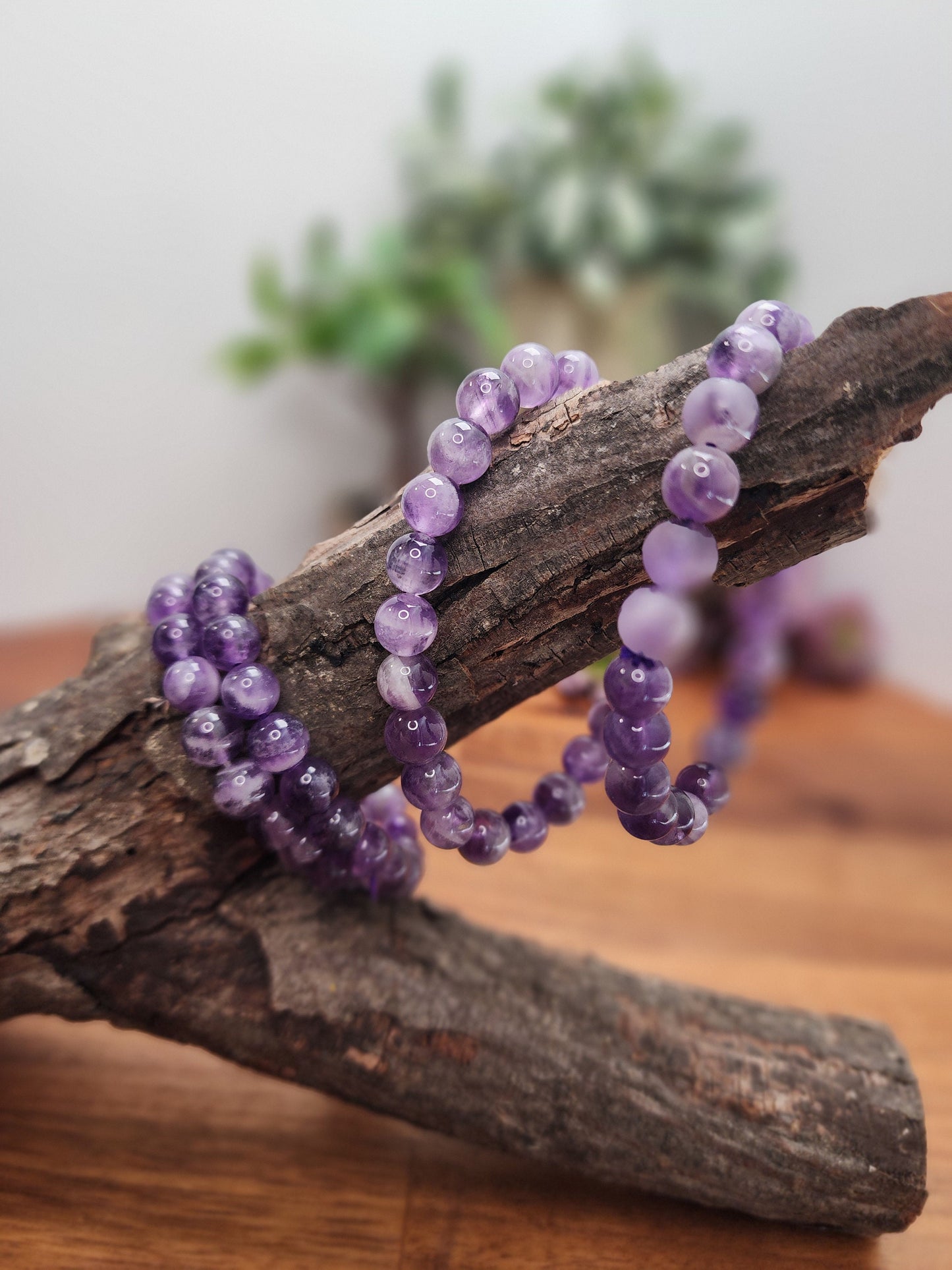 Dream Amethyst | 8MM Crystal Bracelet | Purple, Lilac & Cloud White Jewelry | Some with Chevron | Subtle, Classy Anklet | Ame Favorite