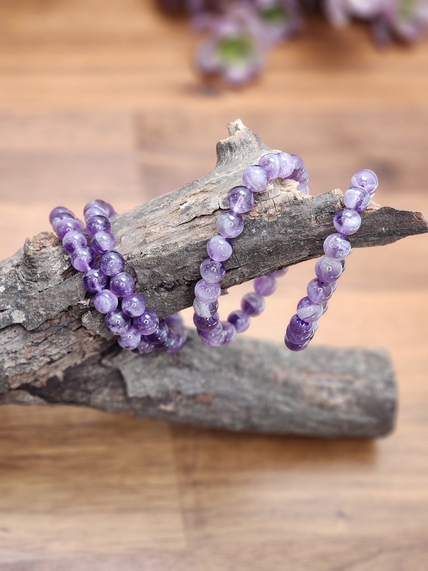 Dream Amethyst | 8MM Crystal Bracelet | Purple, Lilac & Cloud White Jewelry | Some with Chevron | Subtle, Classy Anklet | Ame Favorite