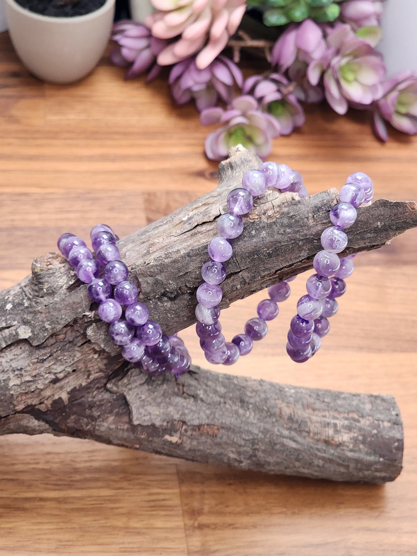 Dream Amethyst | 8MM Crystal Bracelet | Purple, Lilac & Cloud White Jewelry | Some with Chevron | Subtle, Classy Anklet | Ame Favorite