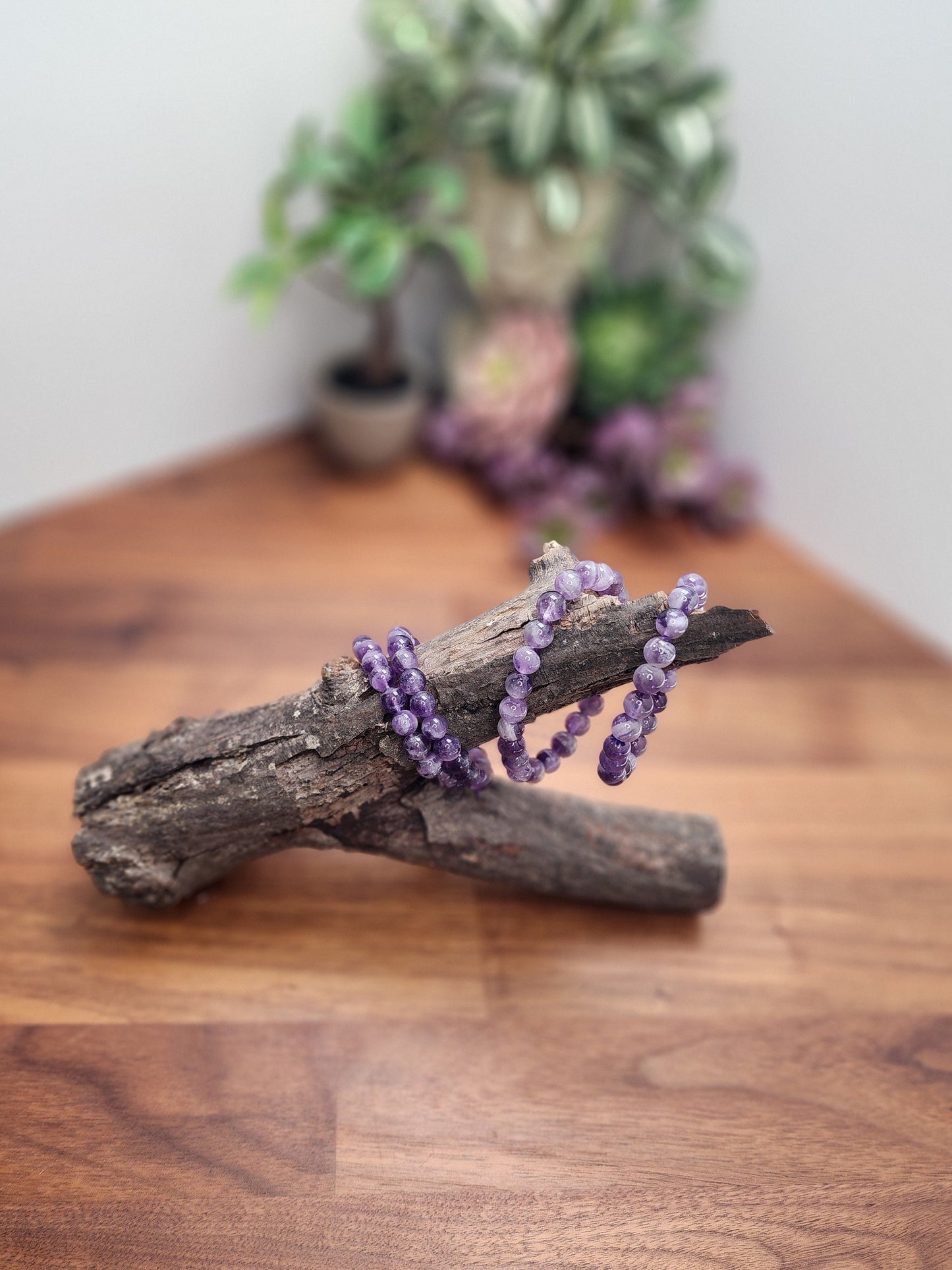 Dream Amethyst | 8MM Crystal Bracelet | Purple, Lilac & Cloud White Jewelry | Some with Chevron | Subtle, Classy Anklet | Ame Favorite