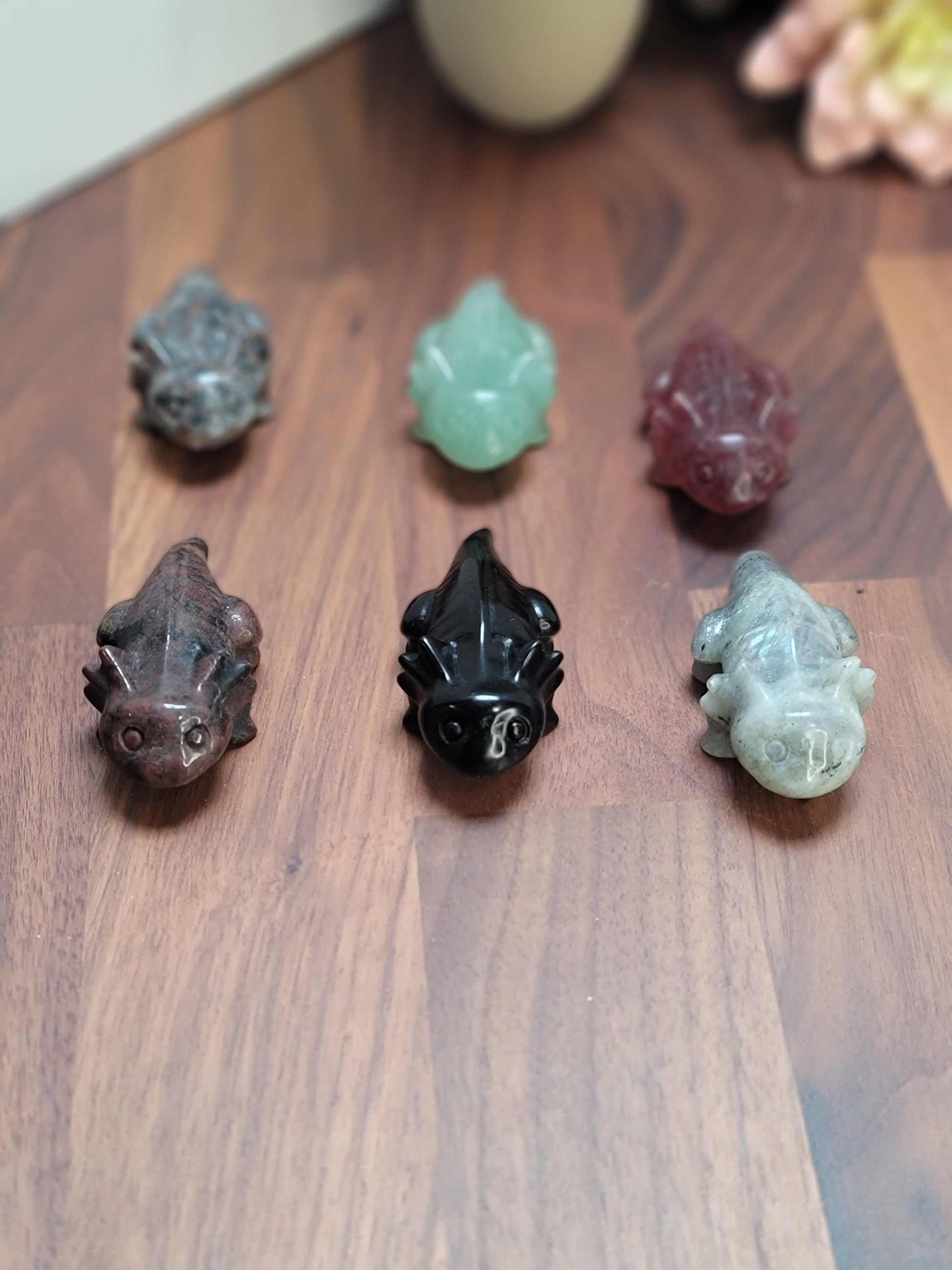 Awesome Axolotl Crystal | 2.5" | Amphibian Carving | Labradorite, Banded Calcite, Obsidian, UV Yooperlite, QueSera | Intuitively Chosen
