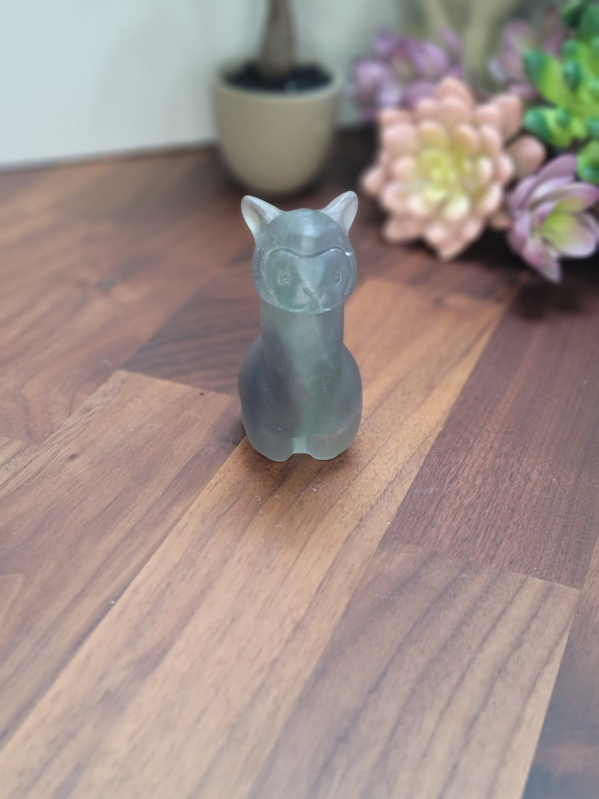 Aloof Alpaca B (Beatrice) | Rainbow Fluorite | Llama Crystal Carving | About 3" | Green and Purple | Only 1 Available