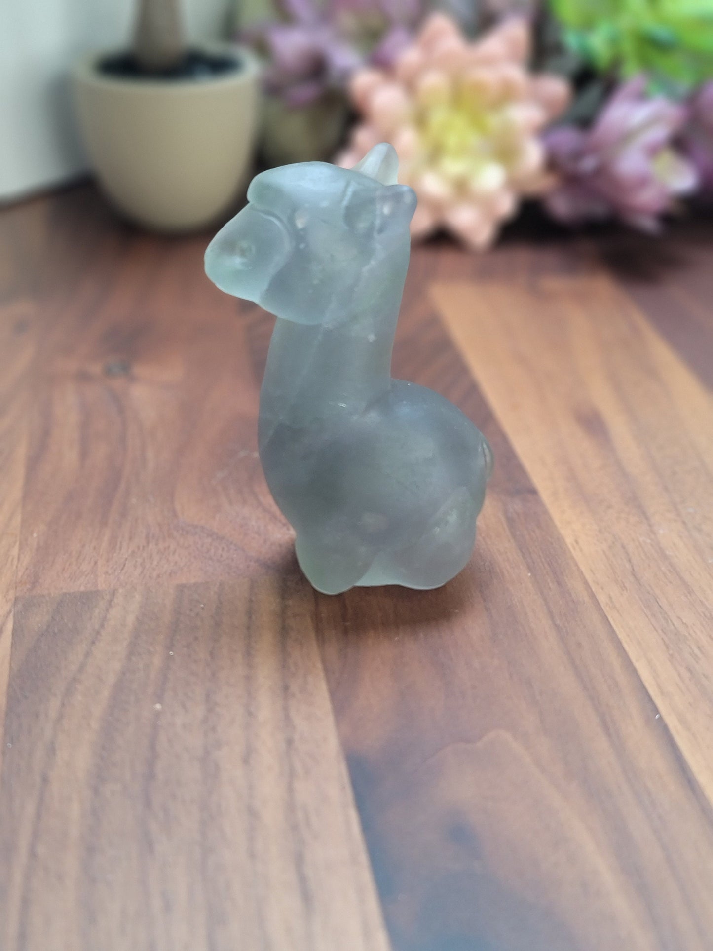 Aloof Alpaca B (Beatrice) | Rainbow Fluorite | Llama Crystal Carving | About 3" | Green and Purple | Only 1 Available