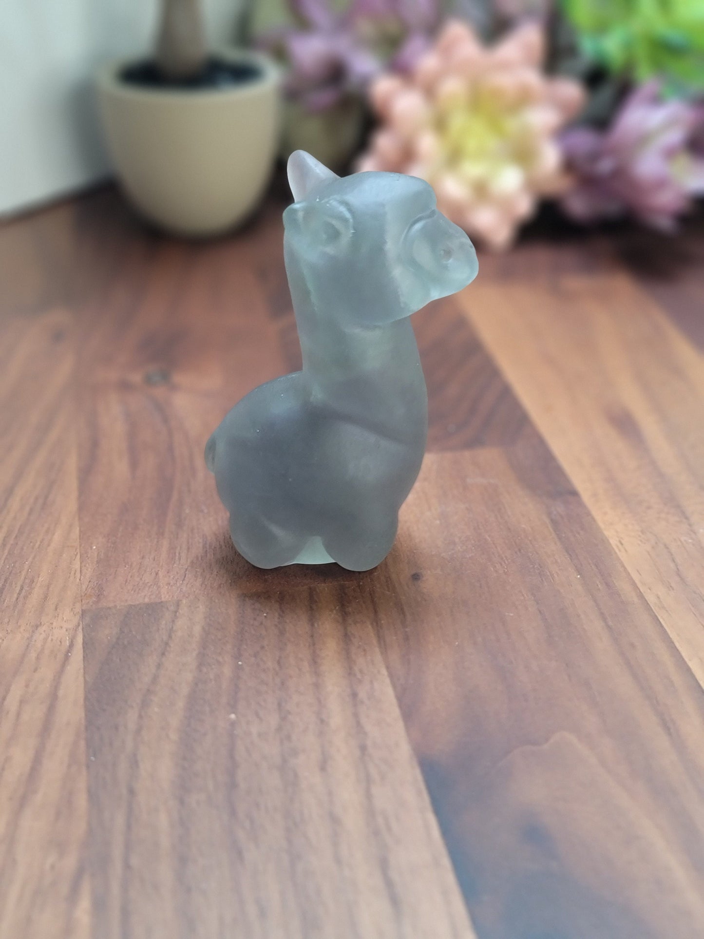 Aloof Alpaca B (Beatrice) | Rainbow Fluorite | Llama Crystal Carving | About 3" | Green and Purple | Only 1 Available