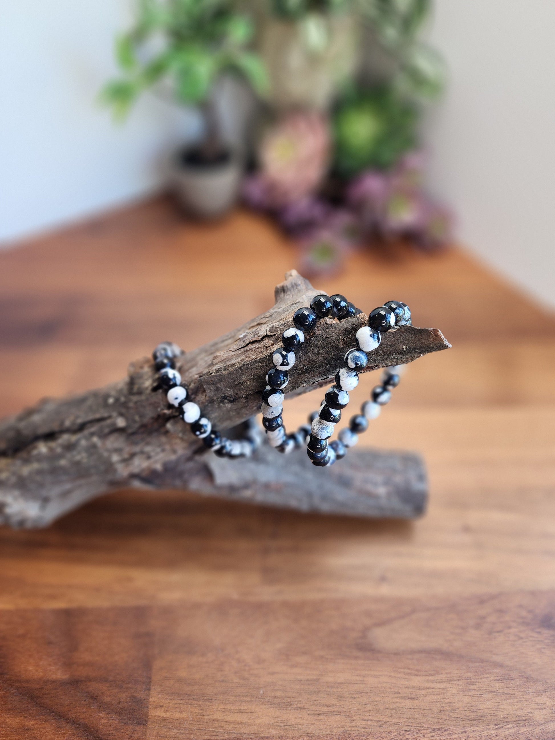 Black Orca Agate Crystal Bracelet | 8MM | Black and White | Intuitively Chosen