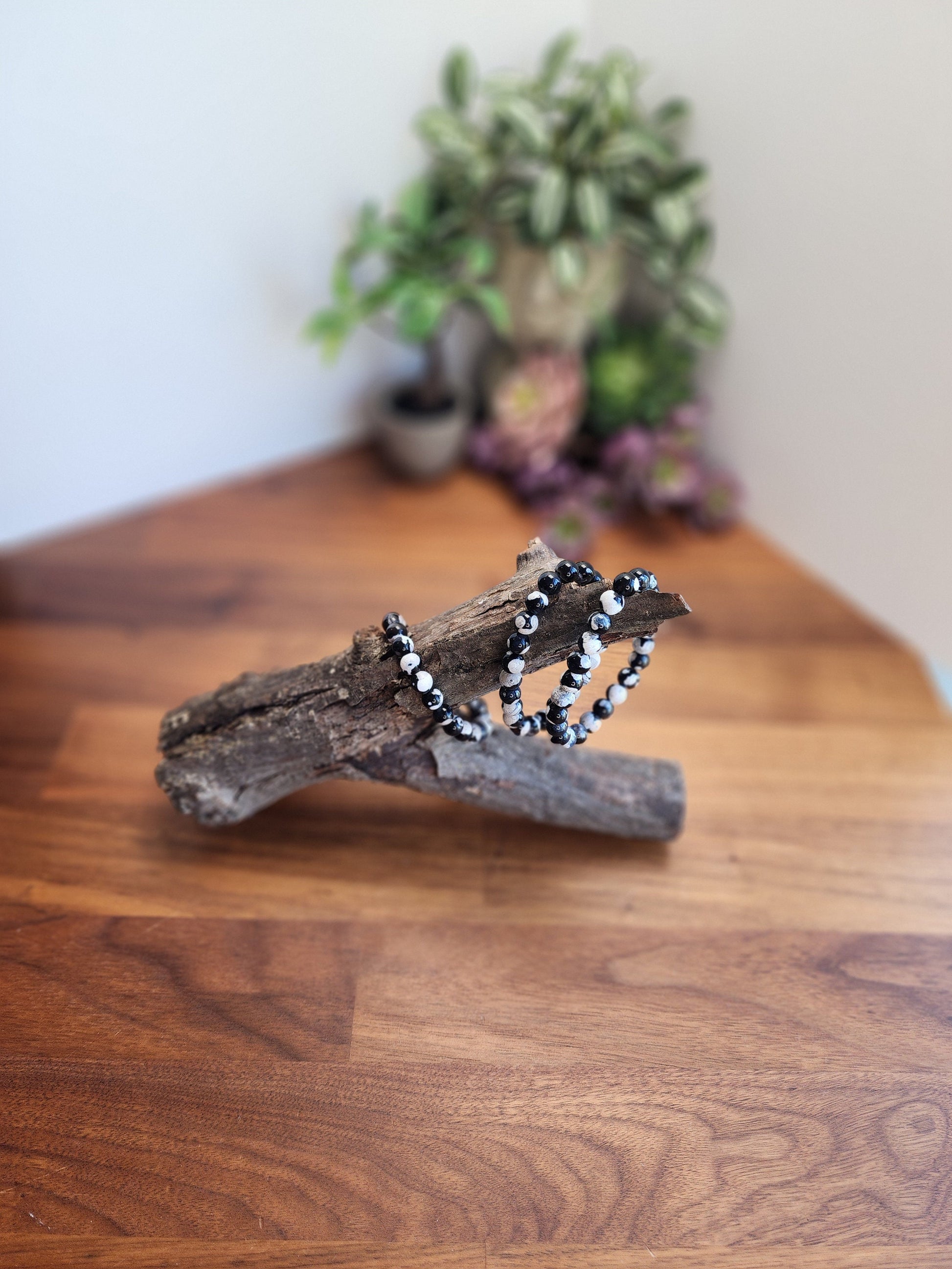 Black Orca Agate Crystal Bracelet | 8MM | Black and White | Intuitively Chosen