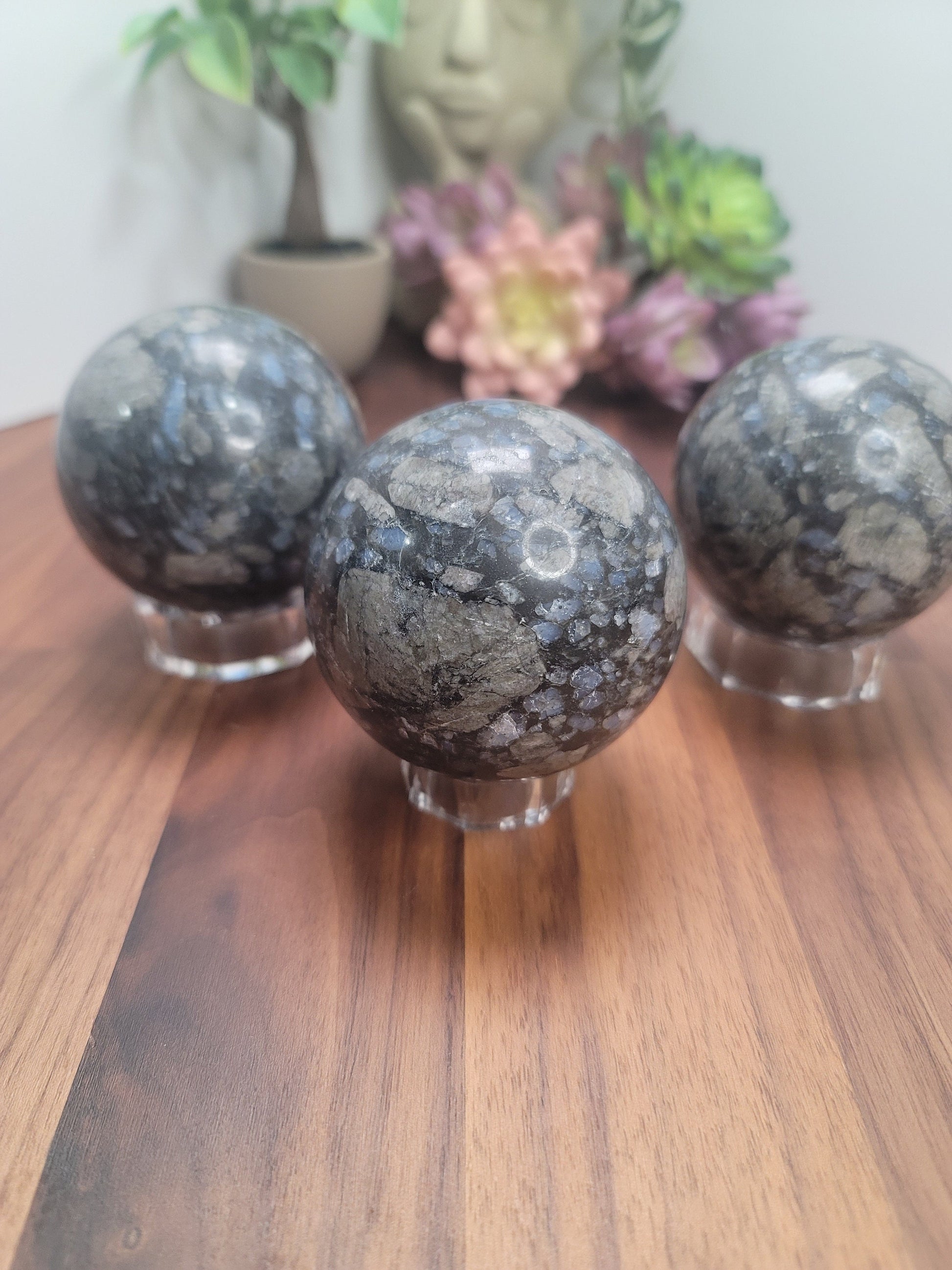 Radiant Rhyolite Que Sera Crystal Sphere | 66 MM | Blue and Black | Intuitively Chosen