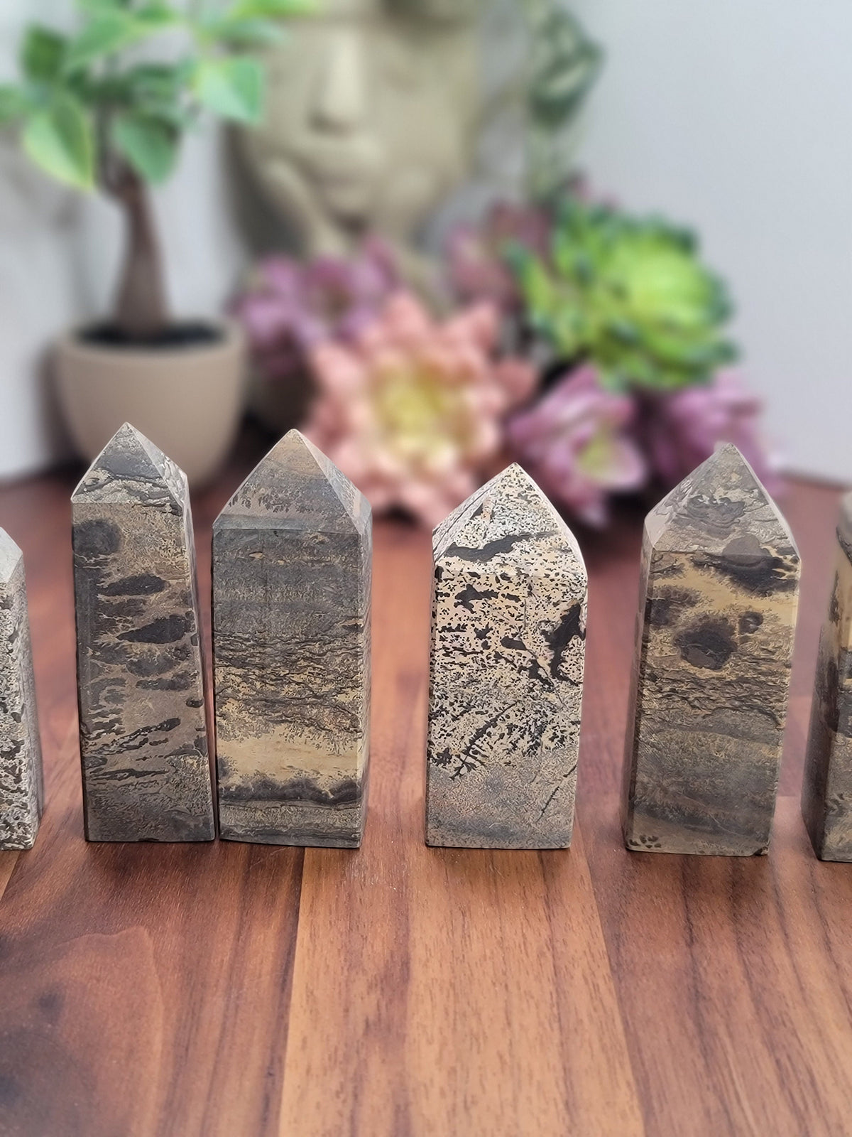 Inv - Picture Stone Tower | Dreamy Landscape Stone Points in Desert Beige, Creamy Tan and Earthy Brown | Natural Minimalist Home Decor
