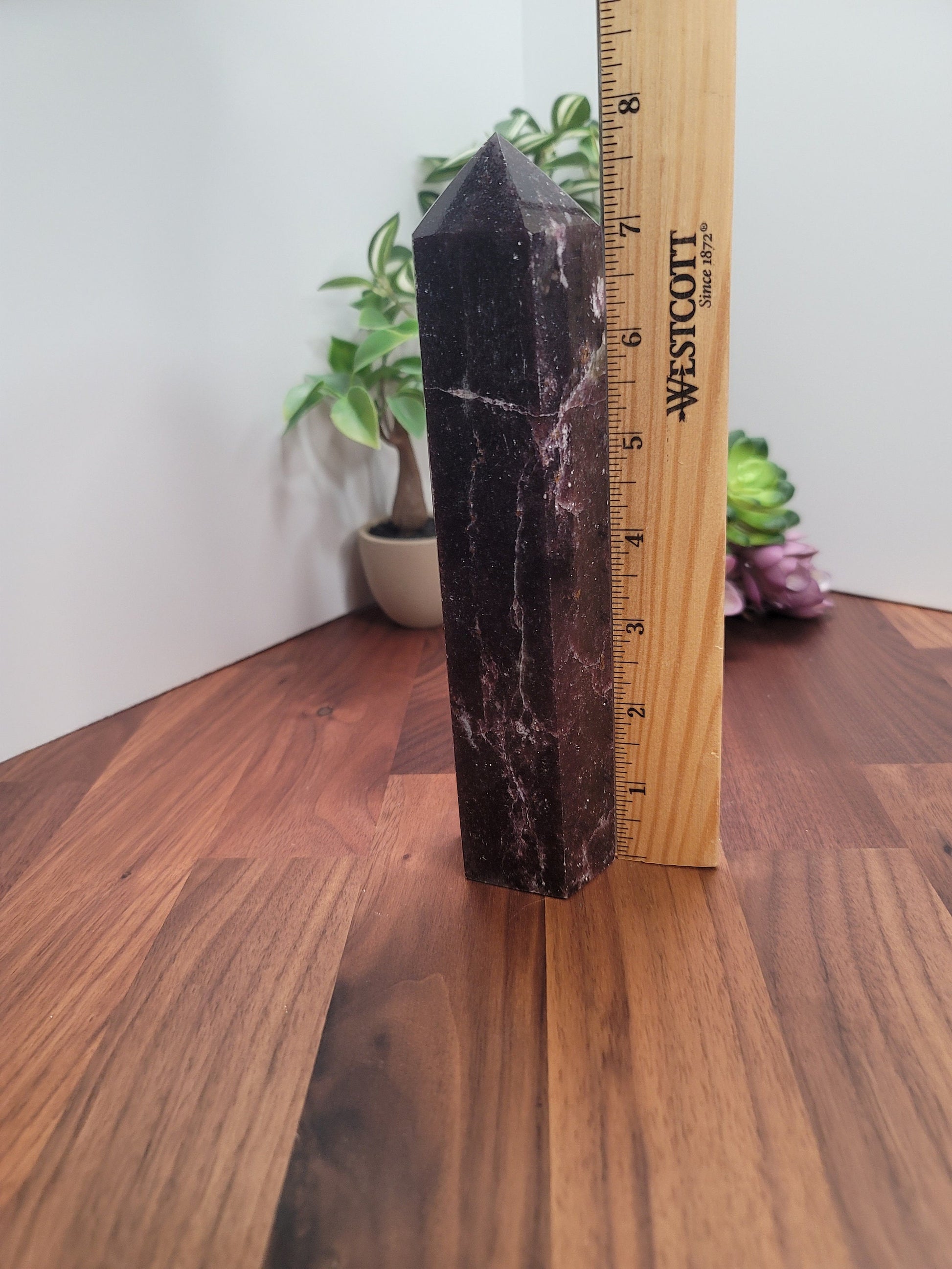 Unique Unicorn Stone Crystal Tower | (A) August - 7.75" | Purple Lepidolite, Pink Tourmaline & Smokey Quartz Point | Mermaidcore Night Sky