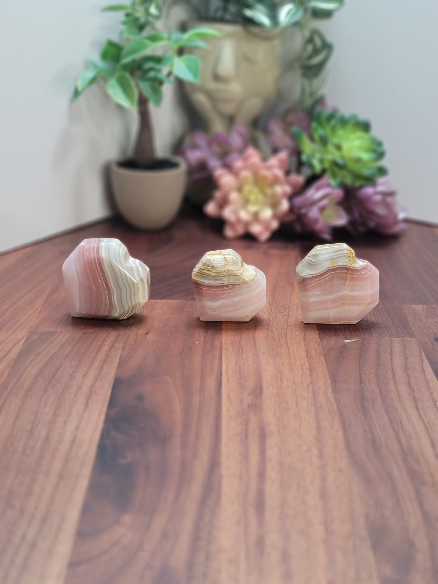 Pink Banded Onyx Faceted Hearts | Size | Standing Heart Carvings | Intuitively Chosen