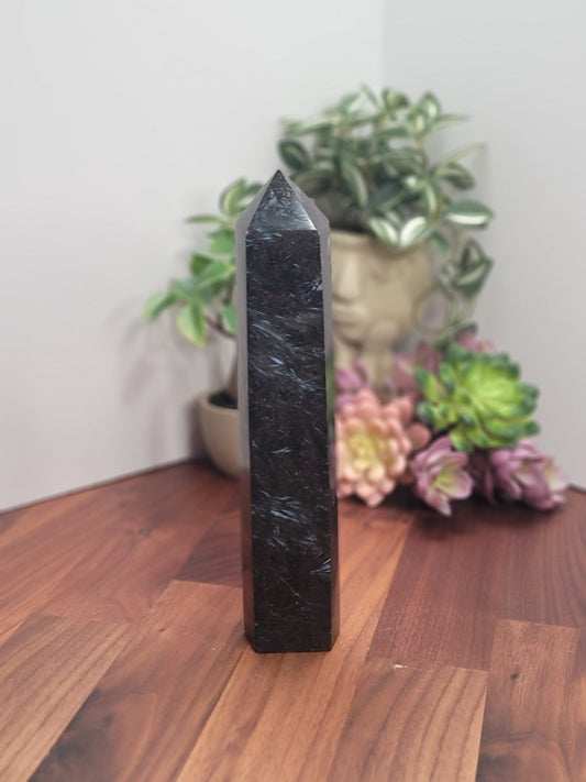 Fantastic Fireworks Garnet Crystal Tower | 8.5 Inches | Black Blue and Sparkle Crystal Point | Alpha | Only 1 Available