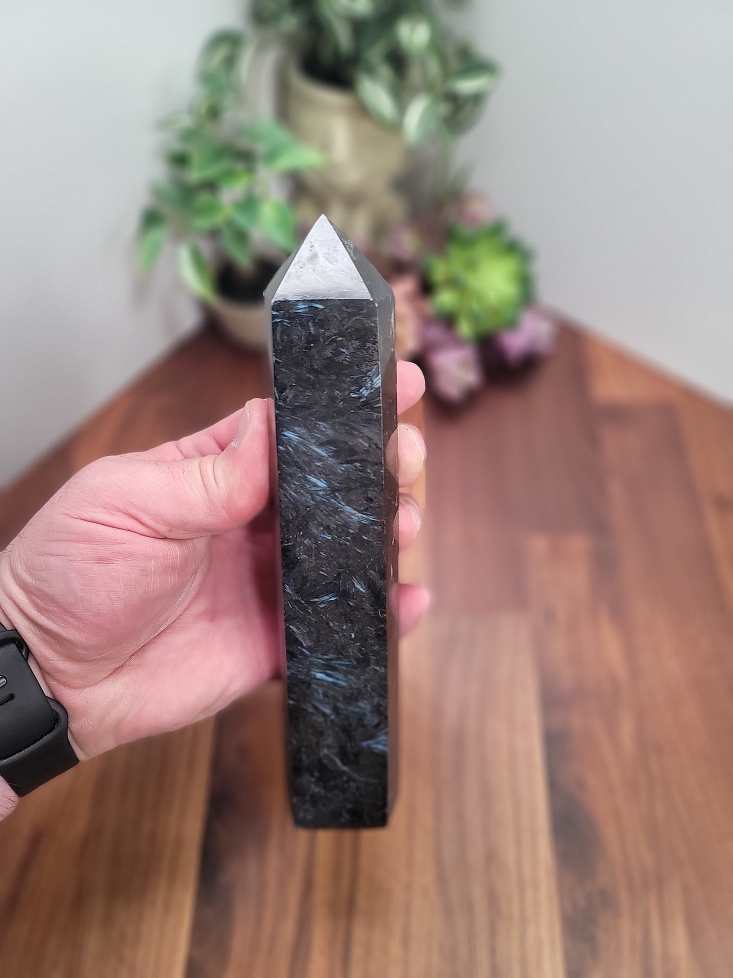 Fantastic Fireworks Garnet Crystal Tower | 8.5 Inches | Black Blue and Sparkle Crystal Point | Alpha | Only 1 Available
