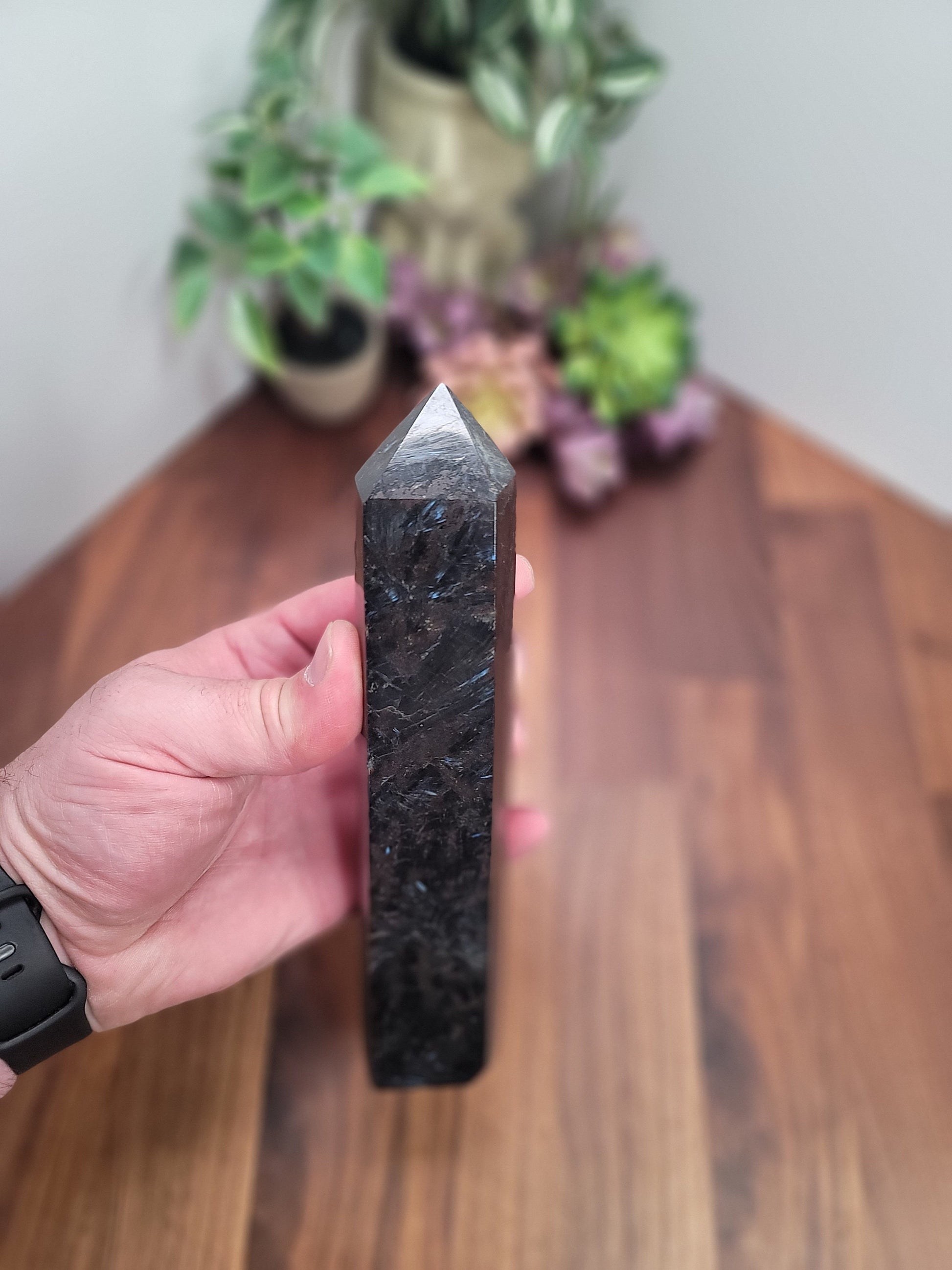 Fantastic Fireworks Garnet Crystal Tower | 8.5 Inches | Black Blue and Sparkle Crystal Point | Alpha | Only 1 Available