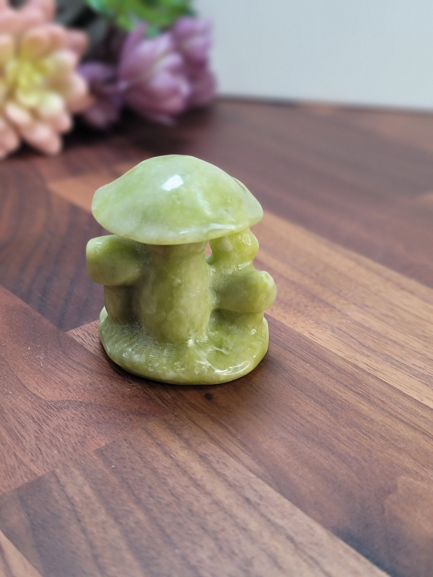 Sweet Serpentine Snail and Mushroom Crystal Carving | 60 MM | Green and White | Intuitively Chosen