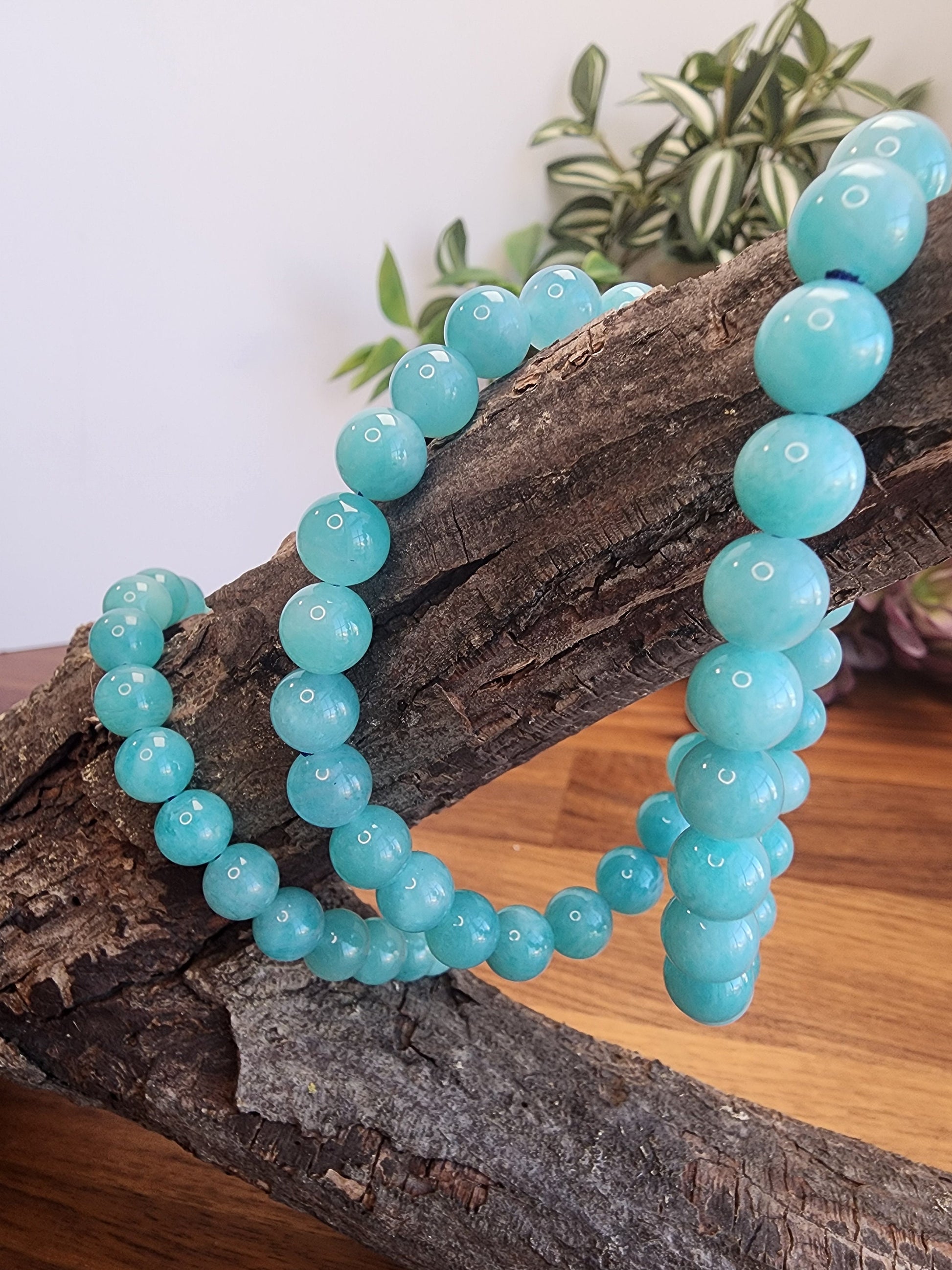 Amazonite Bracelet | 8MM Teal Crystal Jewelry | Beachy Ocean Blue | Mermaidcore | Sea Witch | Bright & Bold