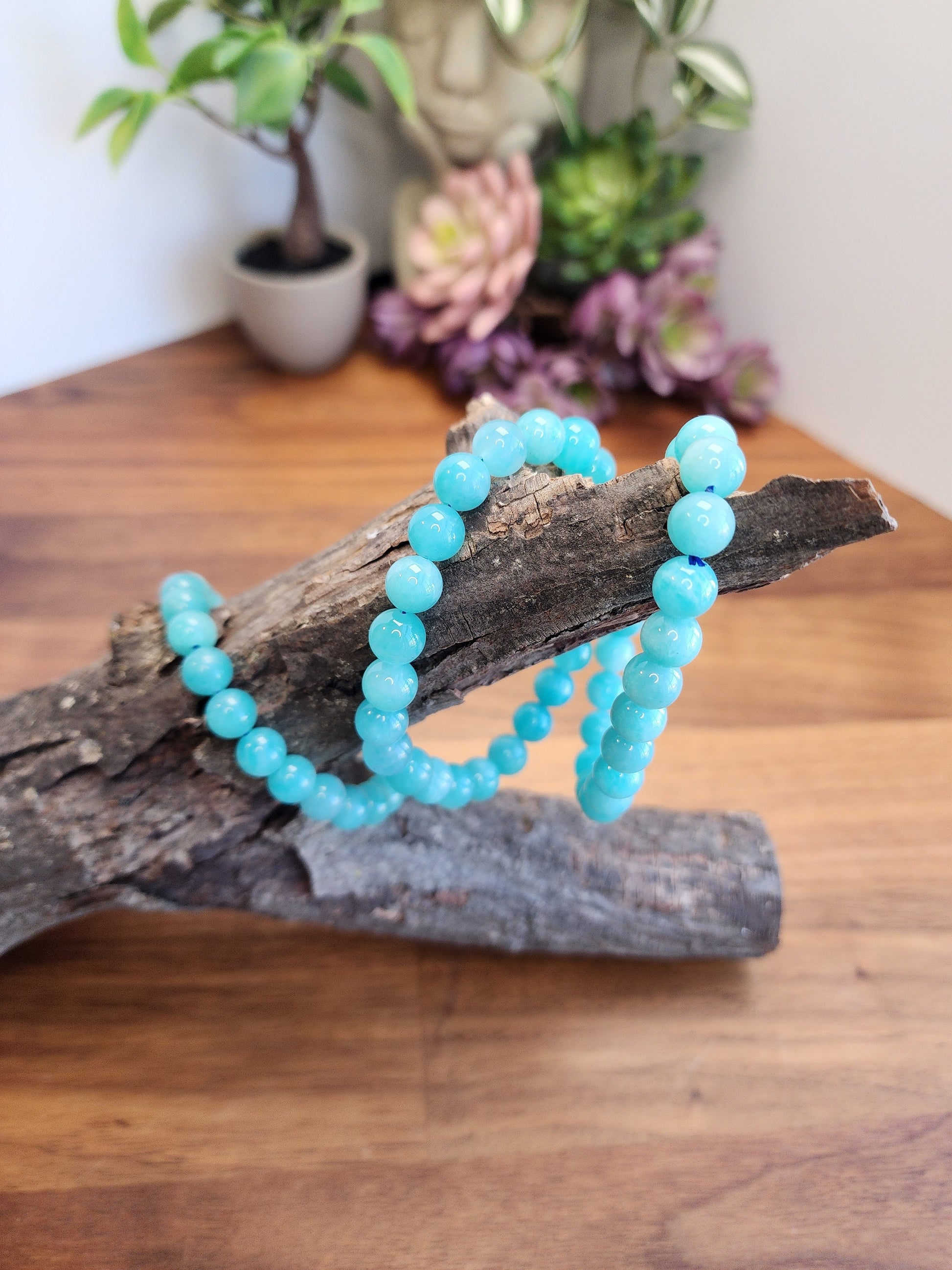 Amazonite Bracelet | 8MM Teal Crystal Jewelry | Beachy Ocean Blue | Mermaidcore | Sea Witch | Bright & Bold