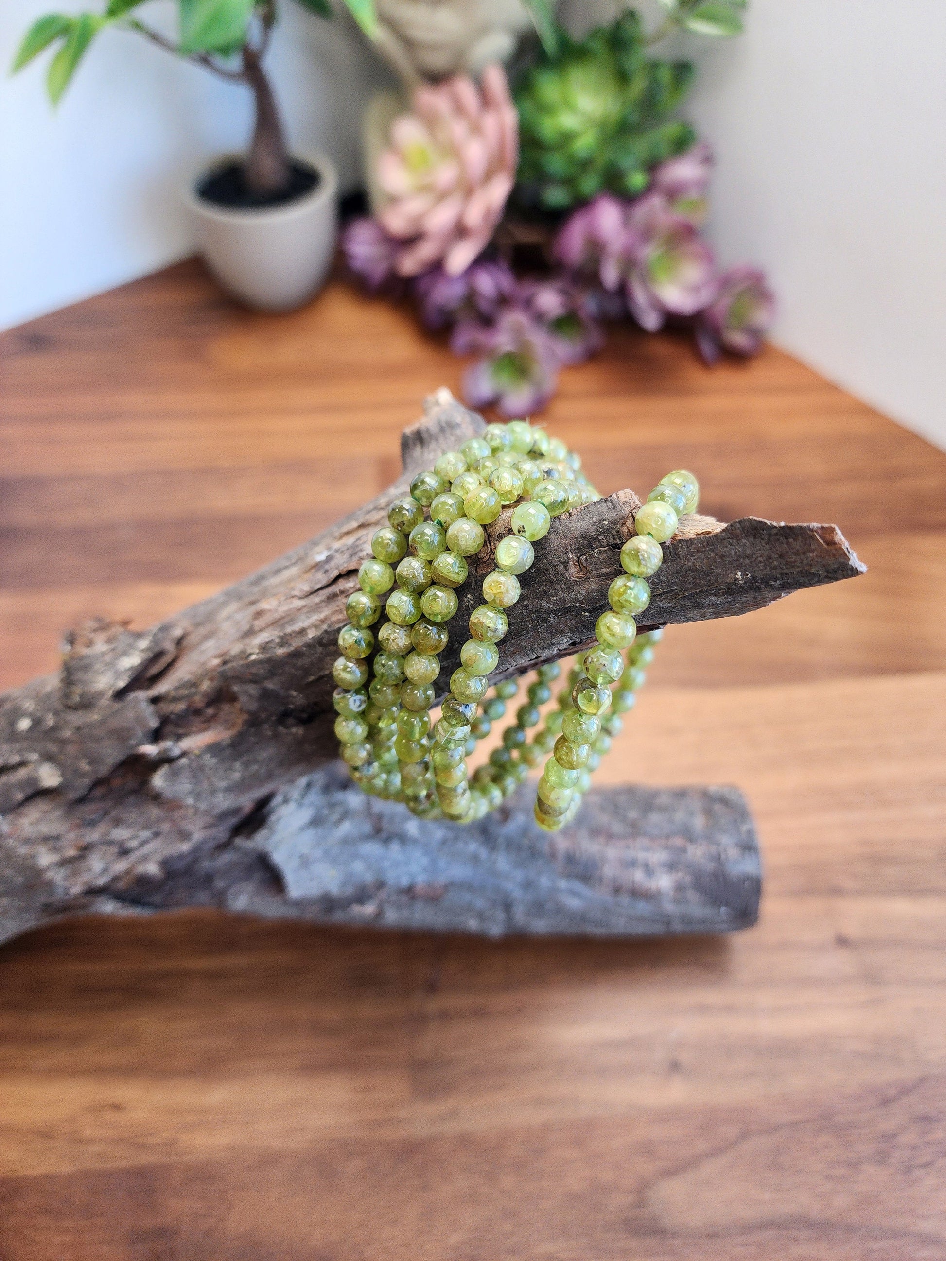 Peridot Crystal Bracelet | 5MM | Minimalist Green Jewelry | Rare Crystals | Bright Grass and Moss Colors | Vibrant Summer Fashion Ideas