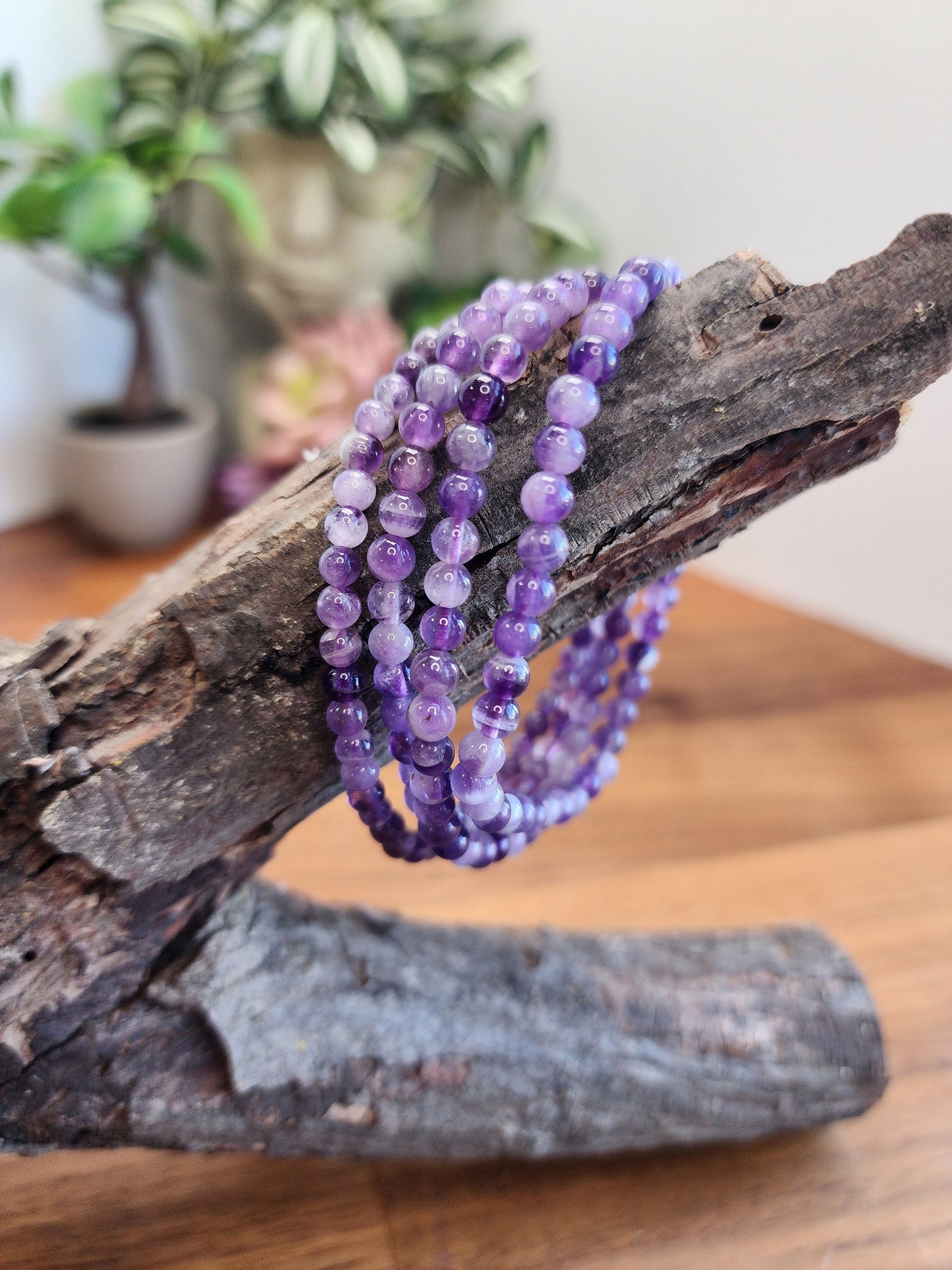 Chevron Amethyst Crystal Bracelet | 4MM | Purple and White | Intuitively Chosen