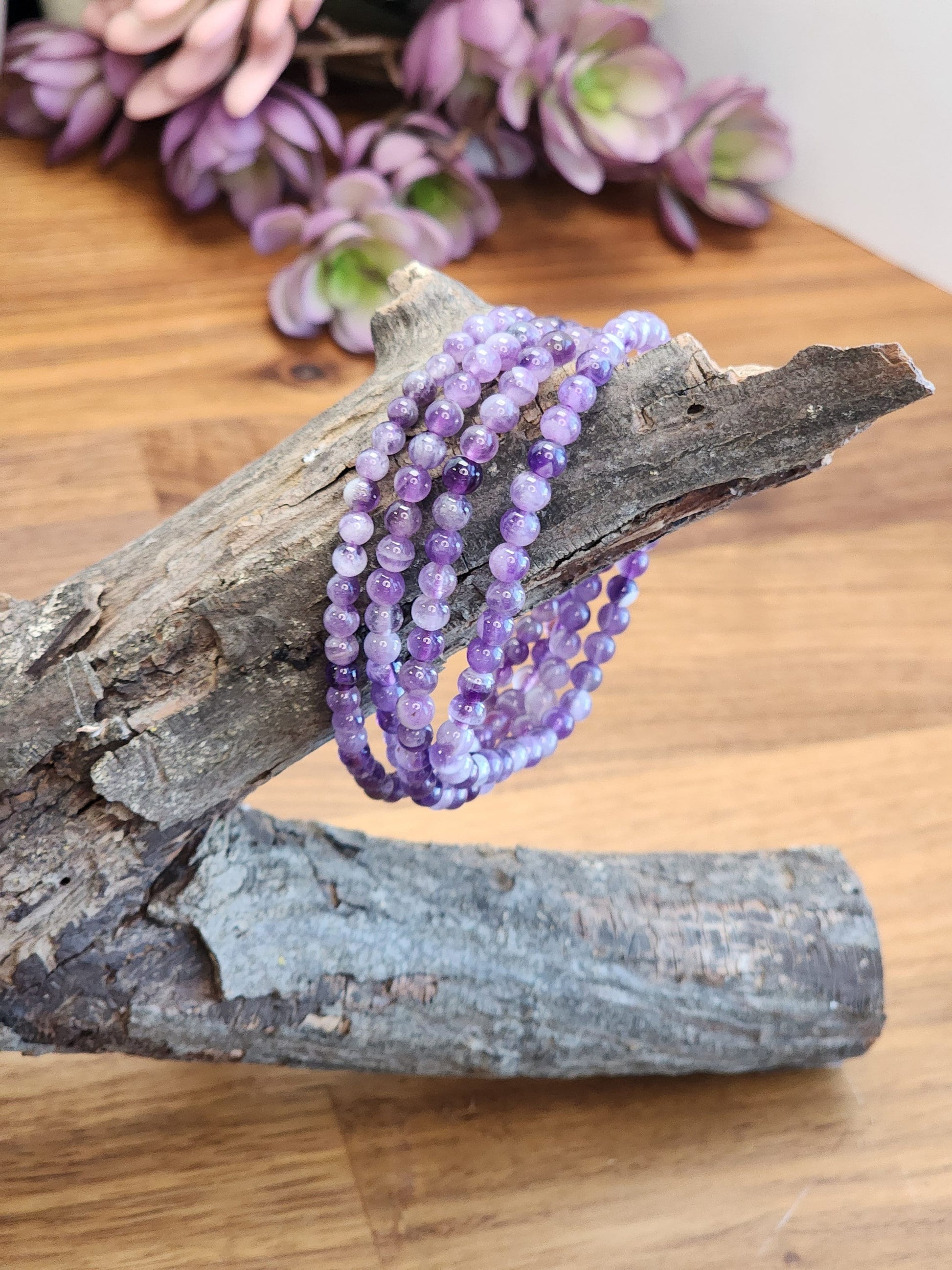 Chevron Amethyst Crystal Bracelet | 4MM | Purple and White | Intuitively Chosen