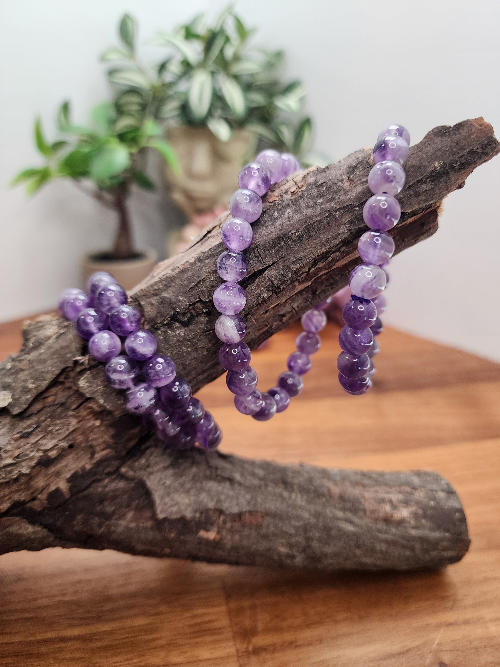 Dream Amethyst | 8MM Crystal Bracelet | Purple, Lilac & Cloud White Jewelry | Some with Chevron | Subtle, Classy Anklet | Ame Favorite