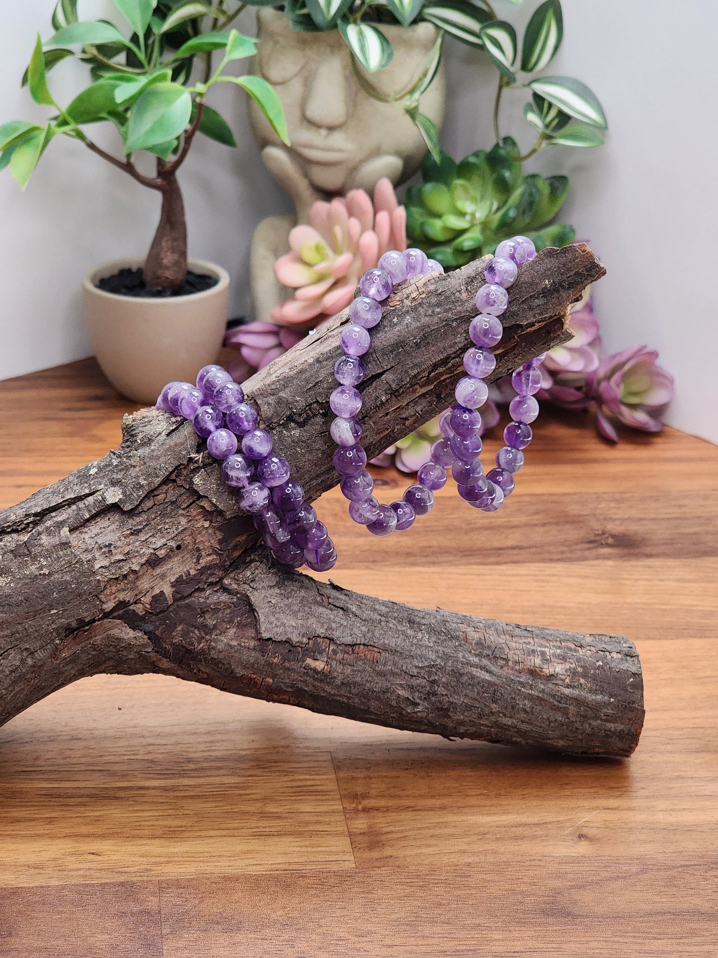 Dream Amethyst | 8MM Crystal Bracelet | Purple, Lilac & Cloud White Jewelry | Some with Chevron | Subtle, Classy Anklet | Ame Favorite