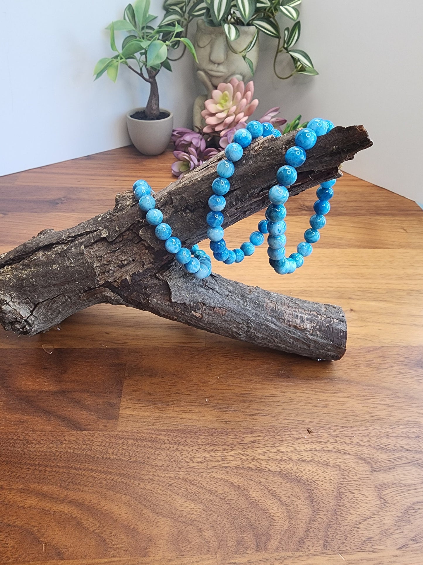 Blue Apatite Bracelet | 8MM Crystal Beads | Bright Teal & Sky Blue Jewelry | Ocean Lover, Surfer Gift | Mother's Day or Girlfriend Favorite!