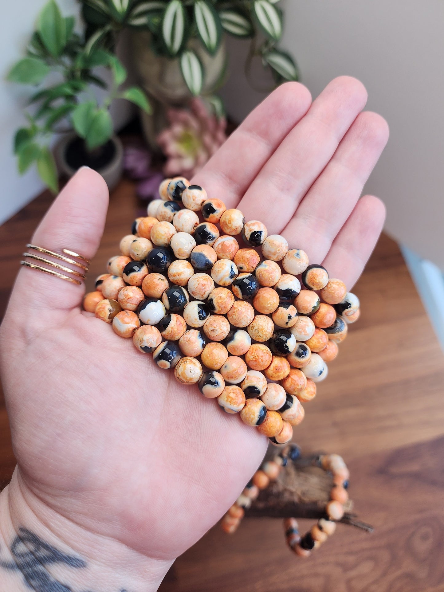 Orange Dream Black Agate Crystal Bracelet | 8MM | Orange Black and White | Intuitively Chosen