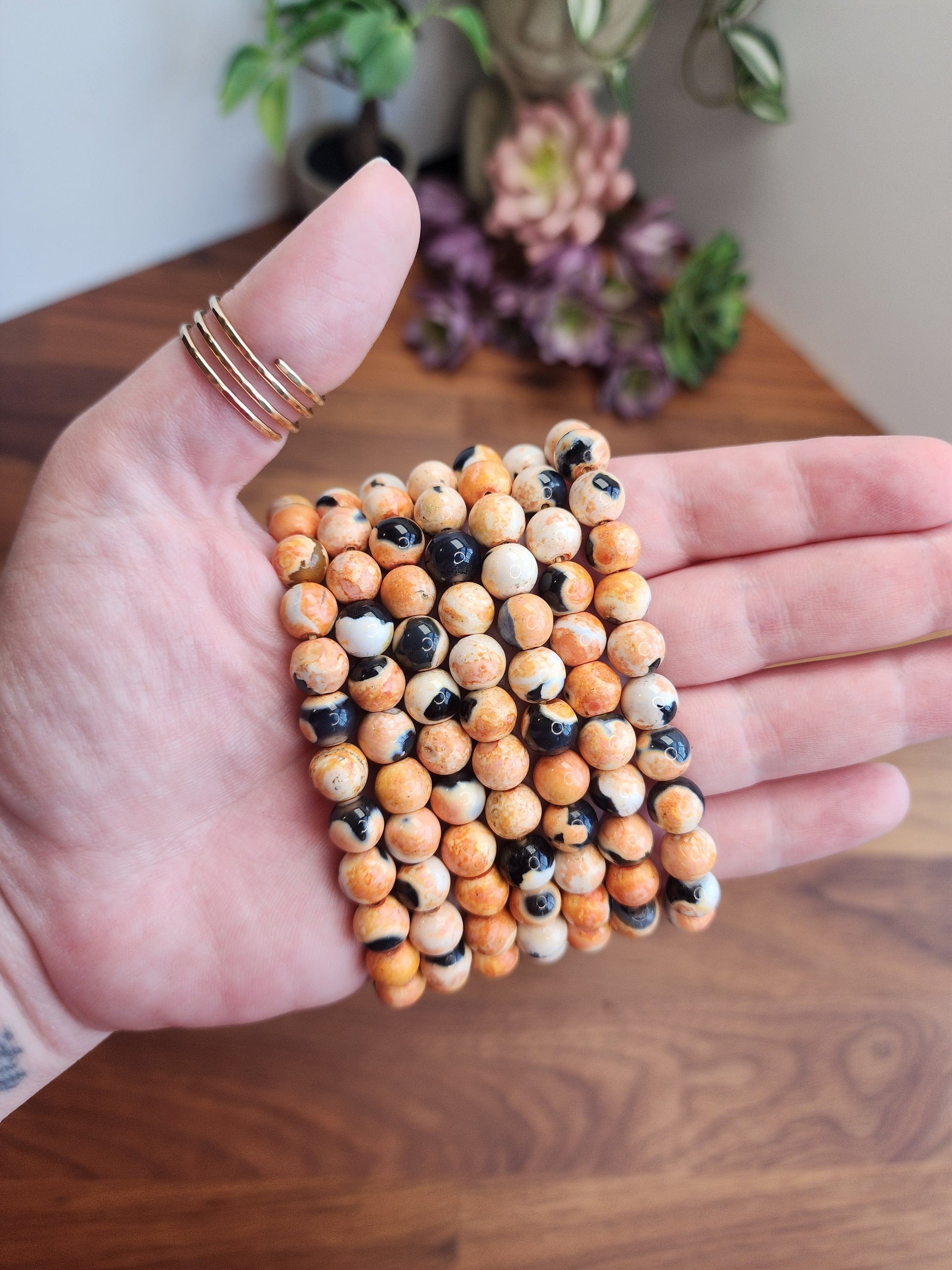 Orange Dream Black Agate Crystal Bracelet | 8MM | Orange Black and White | Intuitively Chosen