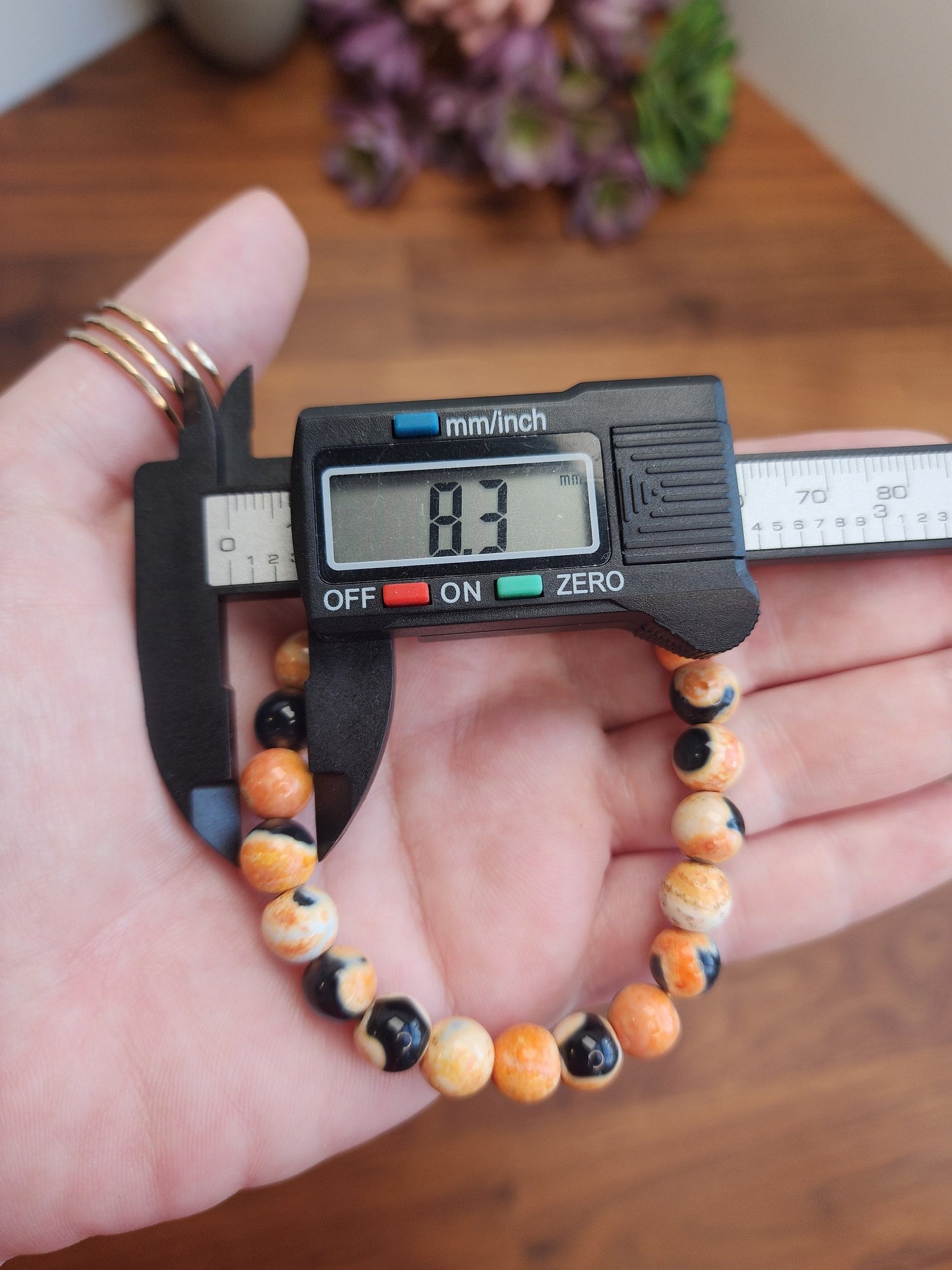 Orange Dream Black Agate Crystal Bracelet | 8MM | Orange Black and White | Intuitively Chosen