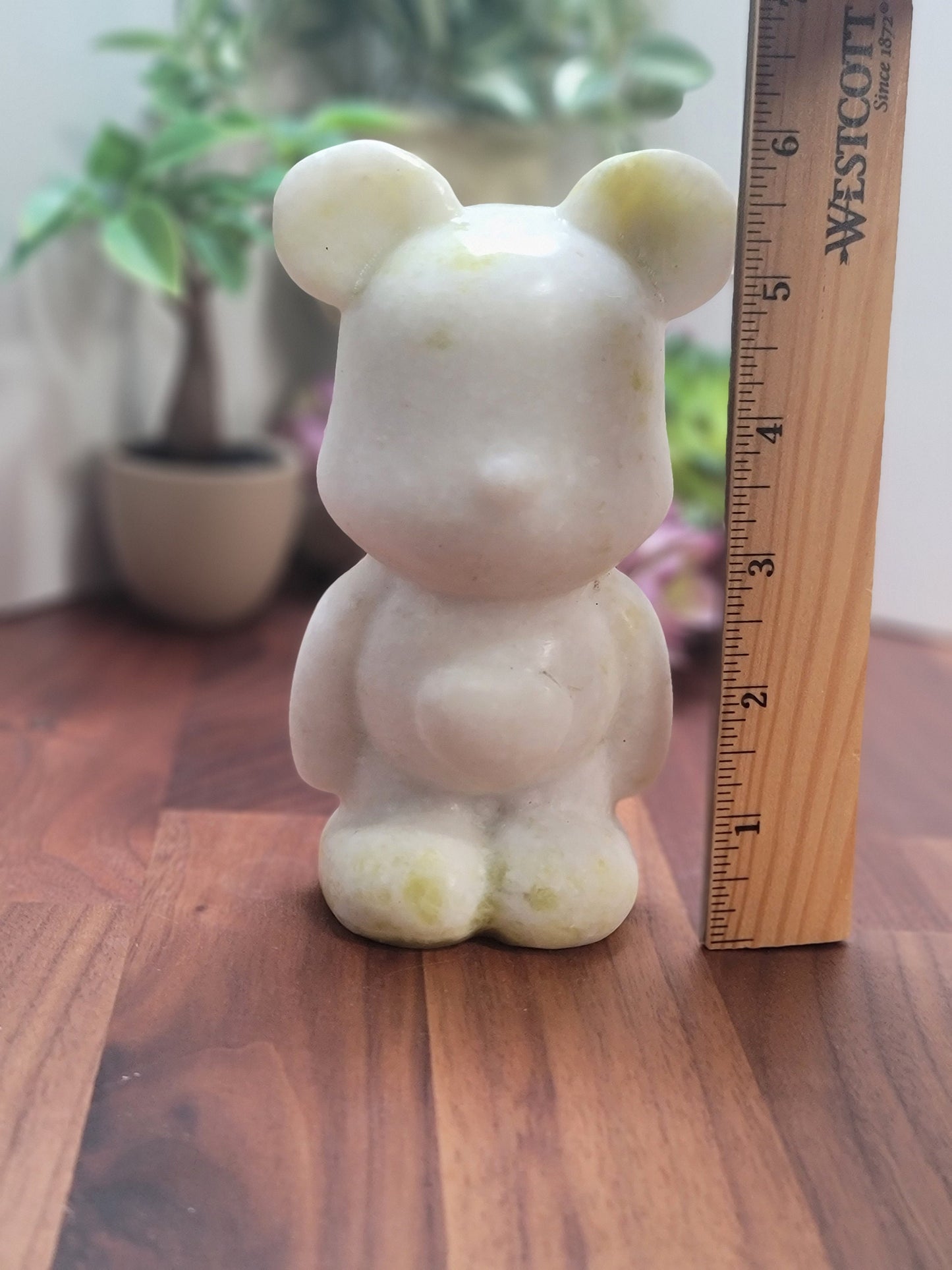 Jade Bear Carving | Around 6" | White with subtle Green | Belly Heart | Only 1 Available