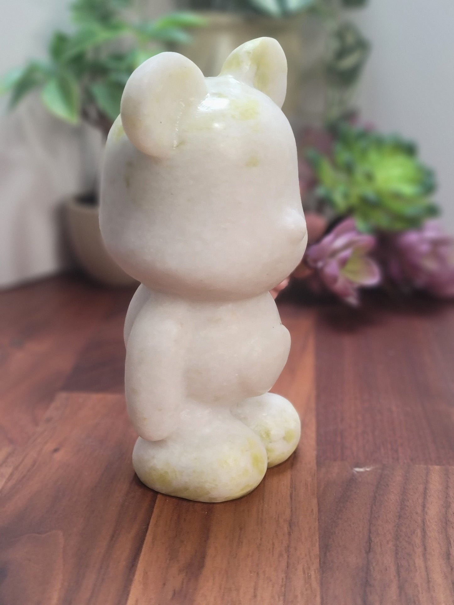 Jade Bear Carving | Around 6" | White with subtle Green | Belly Heart | Only 1 Available