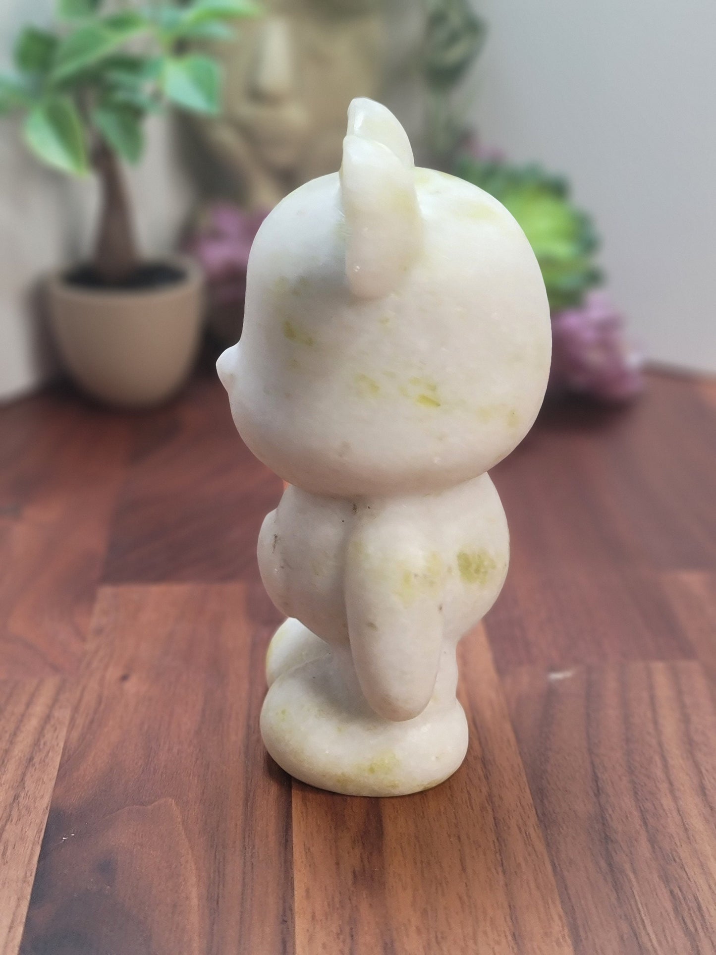 Jade Bear Carving | Around 6" | White with subtle Green | Belly Heart | Only 1 Available