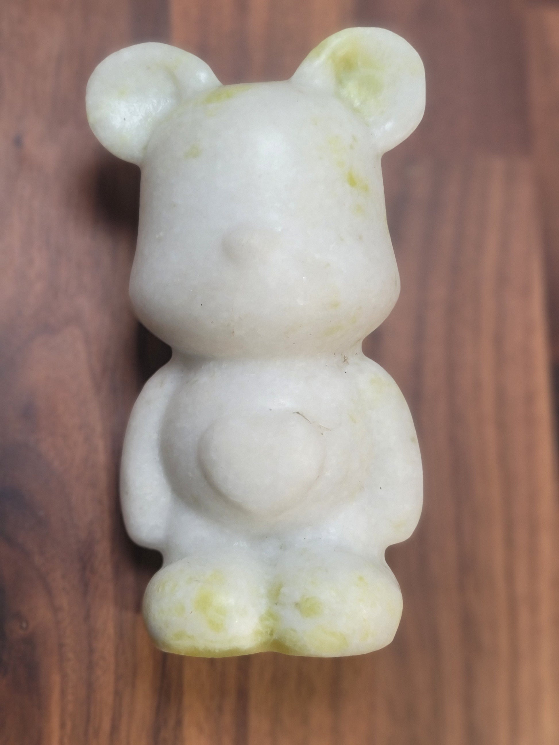 Jade Bear Carving | Around 6" | White with subtle Green | Belly Heart | Only 1 Available