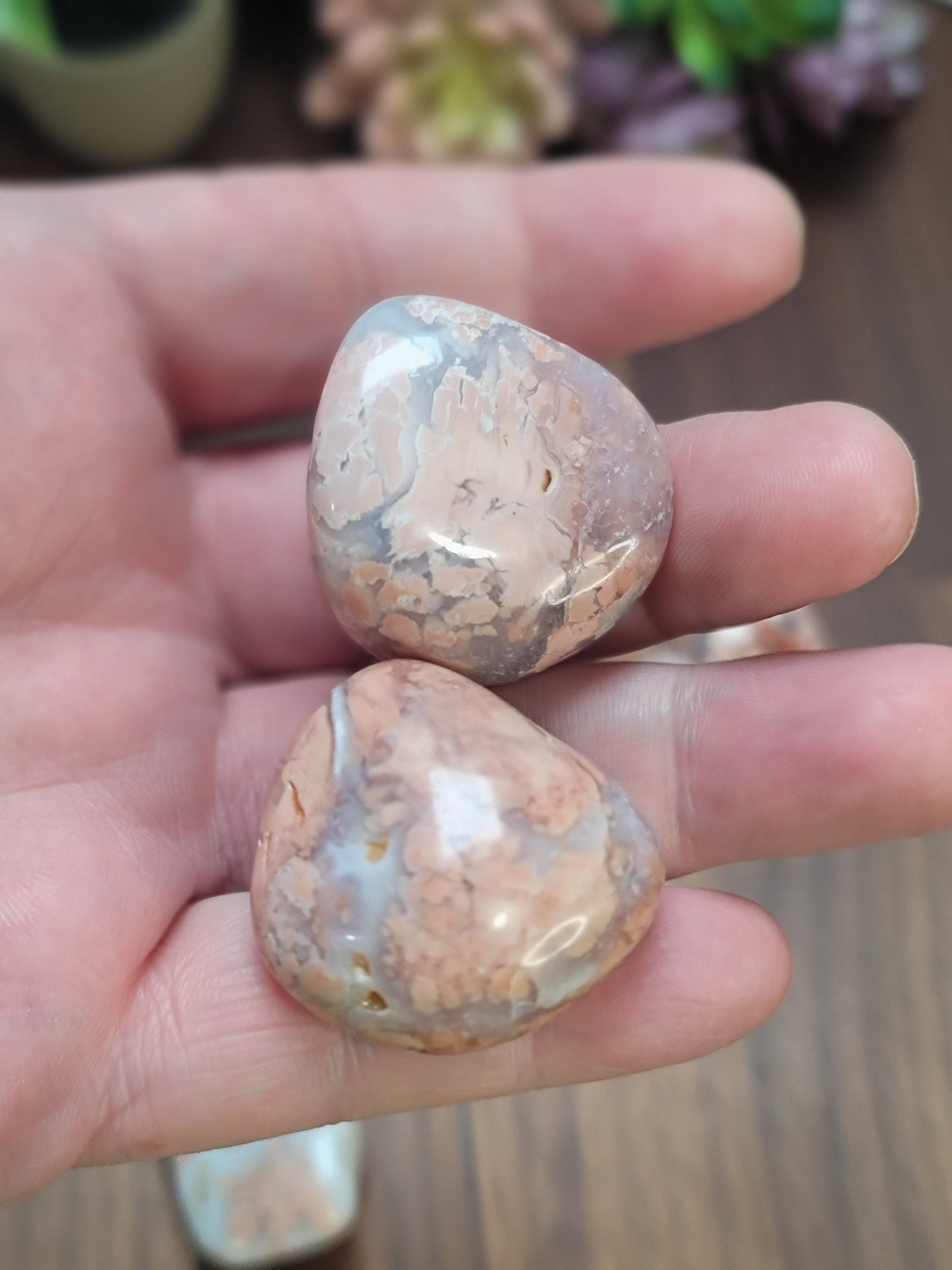 Pretty Pink Flower Agate Crystal Tumble | Cotton Candy Agate | Medium 2.25 Inches | Pink White and Red | Intuitively Chosen